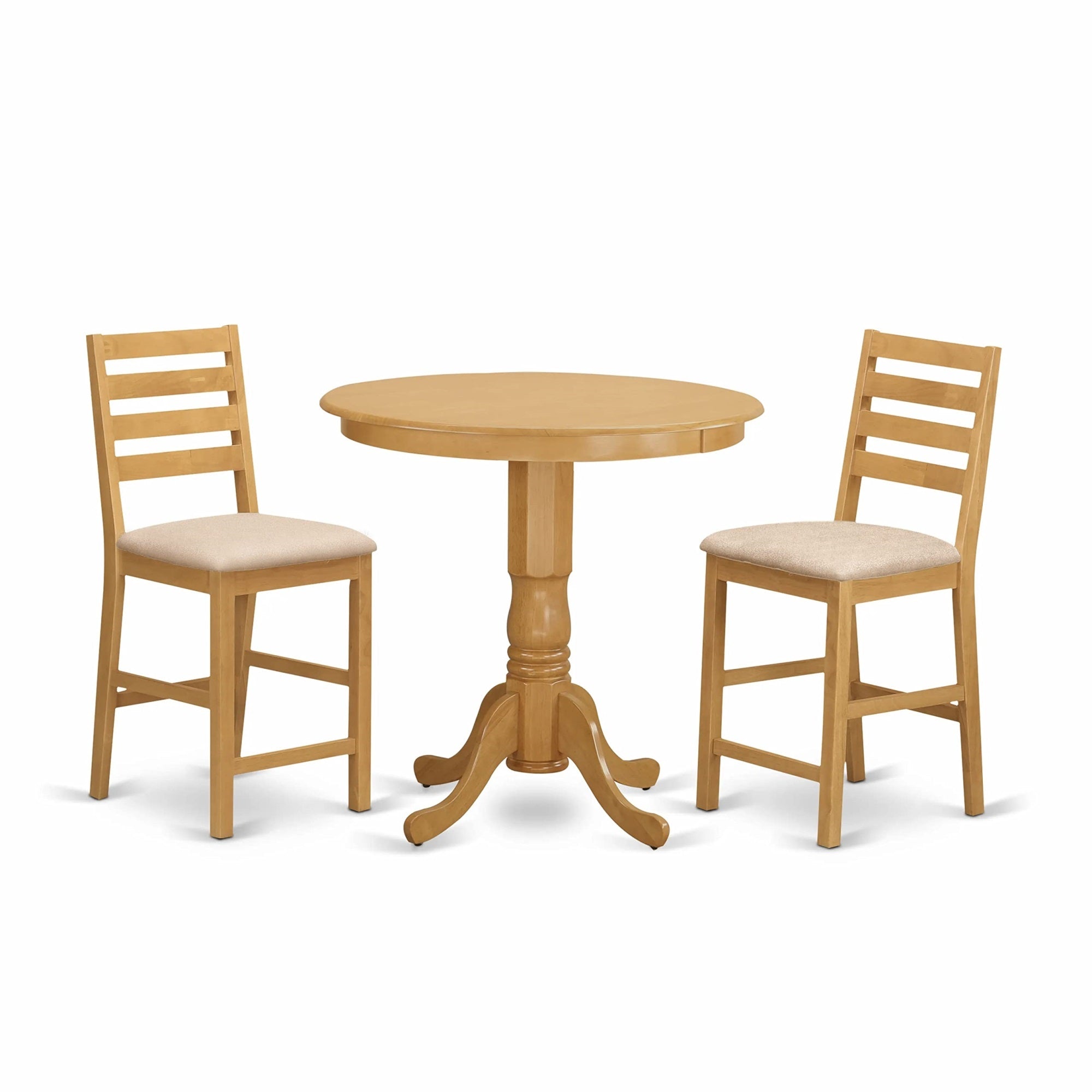 Casafoyer Jacf3-Oak-C 3 Piece Kitchen Counter Height Dining Table Set Contains A Round Pub Table With Pedestal And 2 Linen Fabric Upholstered Chairs, 36X36 Inch, Oak