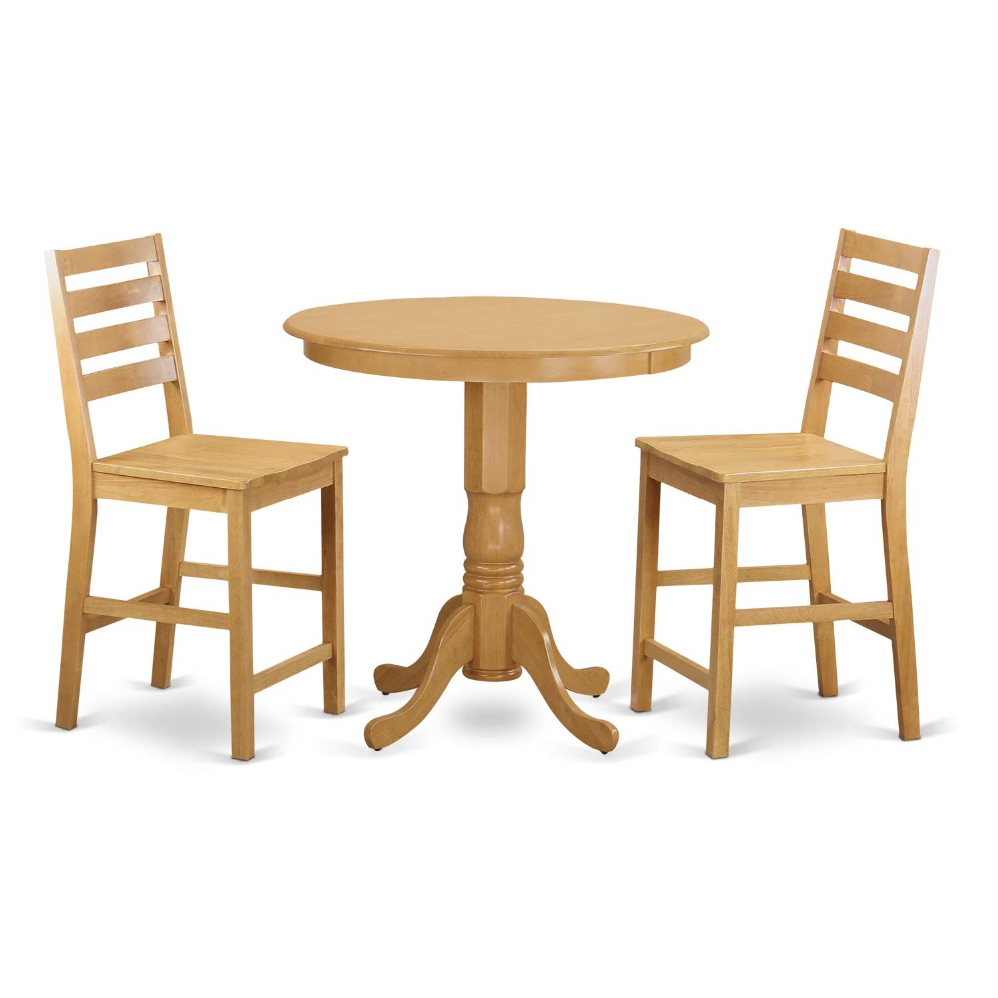Casafoyer Jacf3-Oak-W 3 Piece Counter Height Dining Set For Small Spaces Contains A Round Wooden Table With Pedestal And 2 Kitchen Chairs, 36X36 Inch, Oak