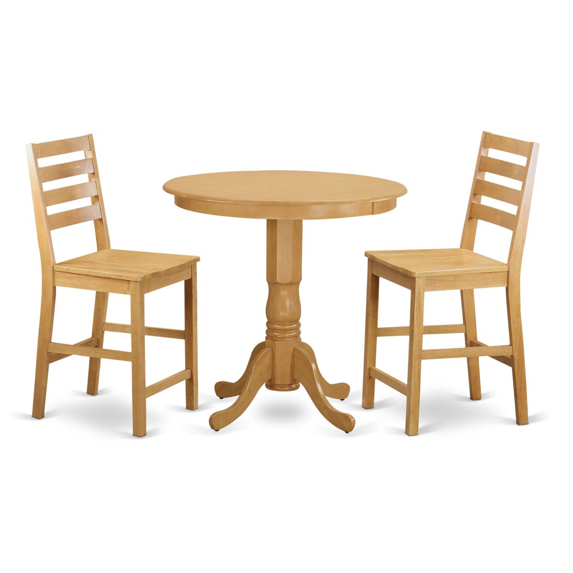 East West Furniture Jacf3-Oak-W 3 Piece Counter Height Dining Set For Small Spaces Contains A Round Wooden Table With Pedestal And 2 Kitchen Chairs, 36X36 Inch, Oak