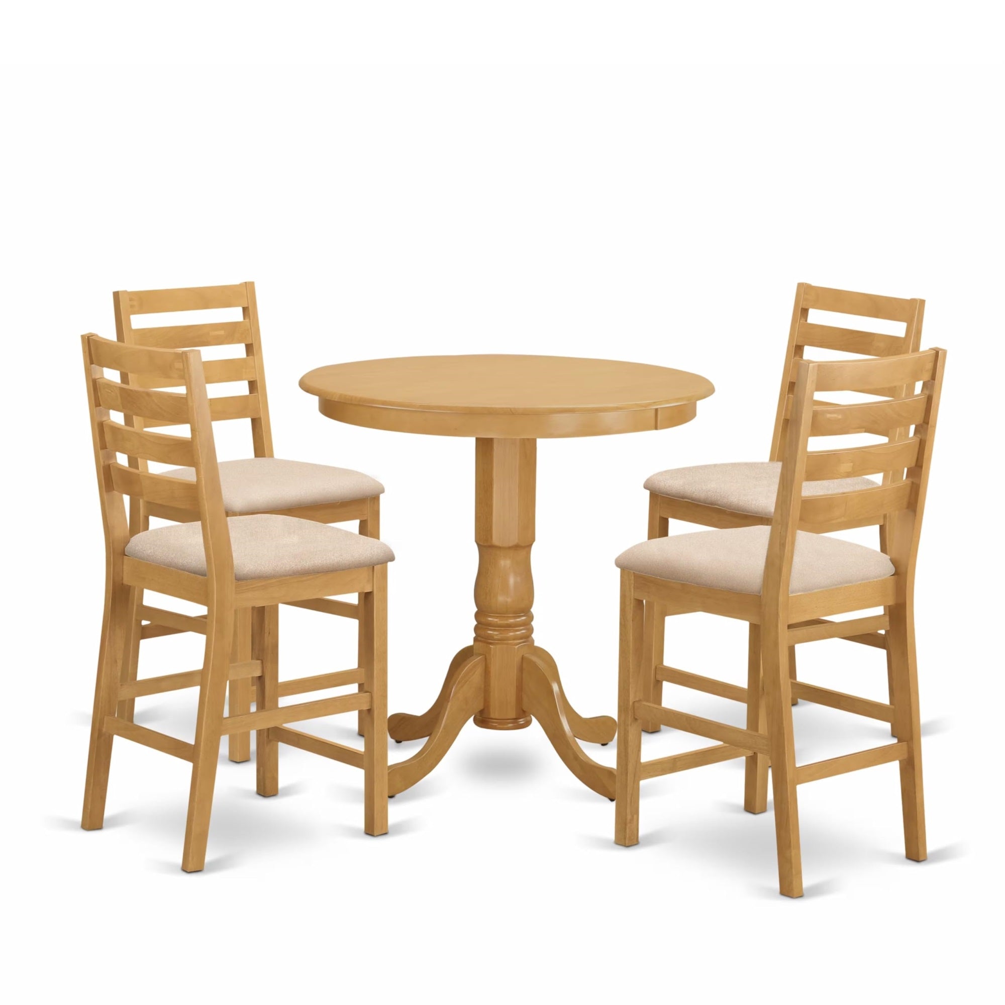 Casafoyer Jacf5-Oak-C 5 Piece Counter Height Pub Set Includes A Round Dining Table With Pedestal And 4 Linen Fabric Upholstered Kitchen Chairs, 36X36 Inch, Oak