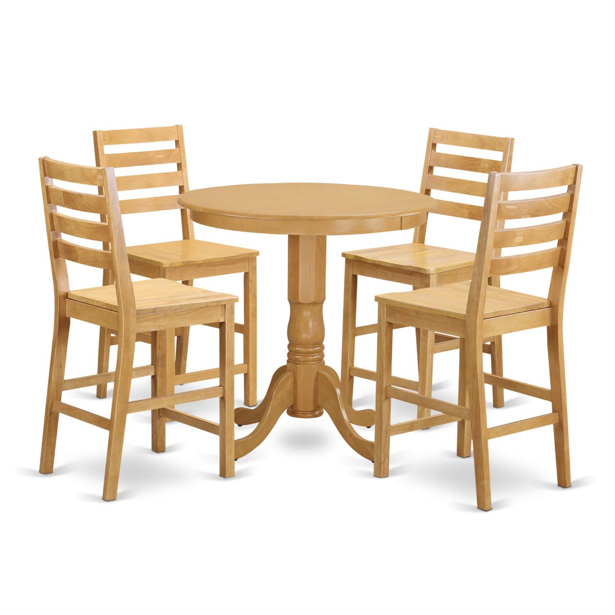 Ergode Jacf5-Oak-W, 5-Piece Mid-Century Kitchen Table Set, Round Wooden Table With Pedestal, 4 Dining Room Chairs, Oak Finish