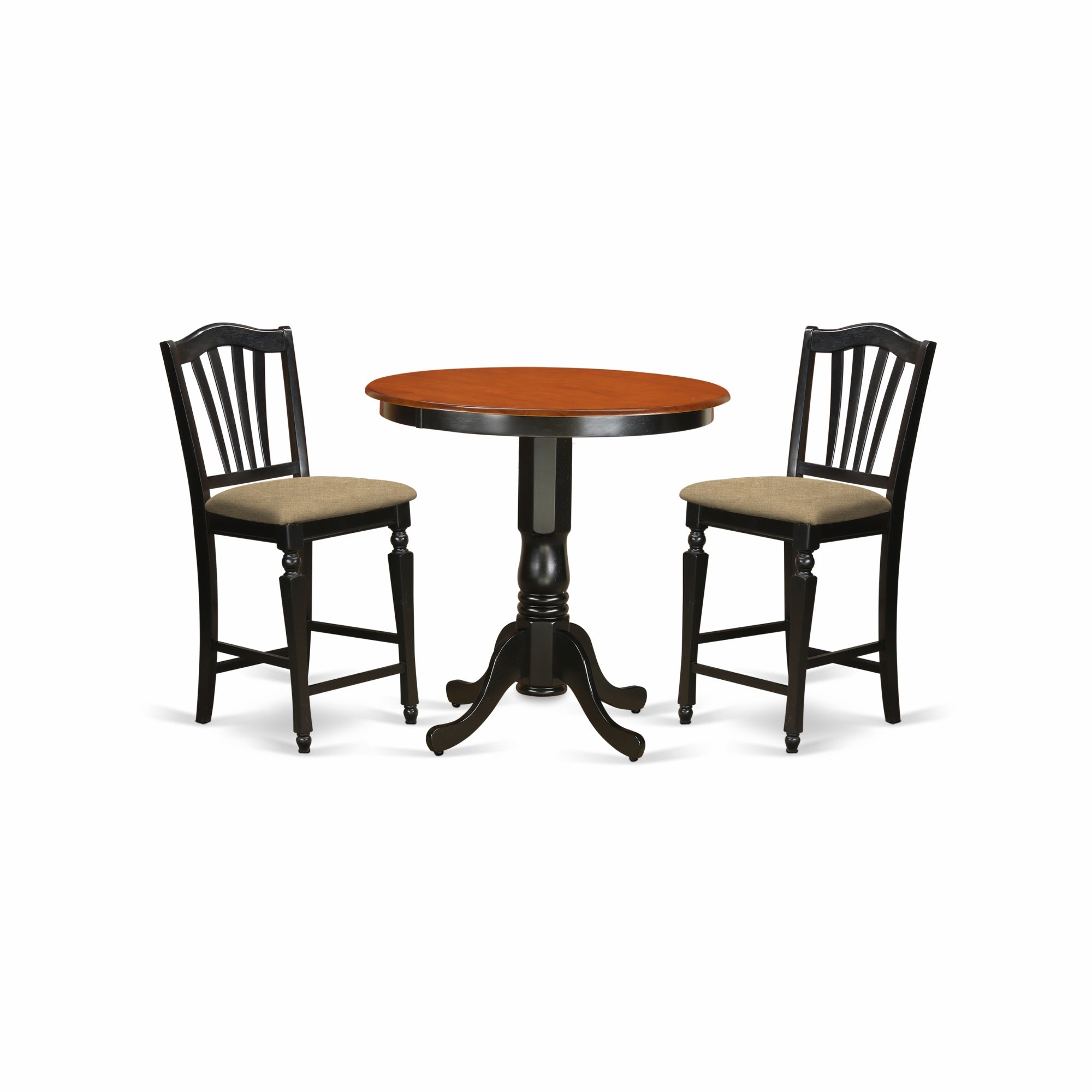 Jach3-Blk-C 3 Pc Counter Height Table And Chair Set - High Table And 2 Counter Height Dining Chair.
