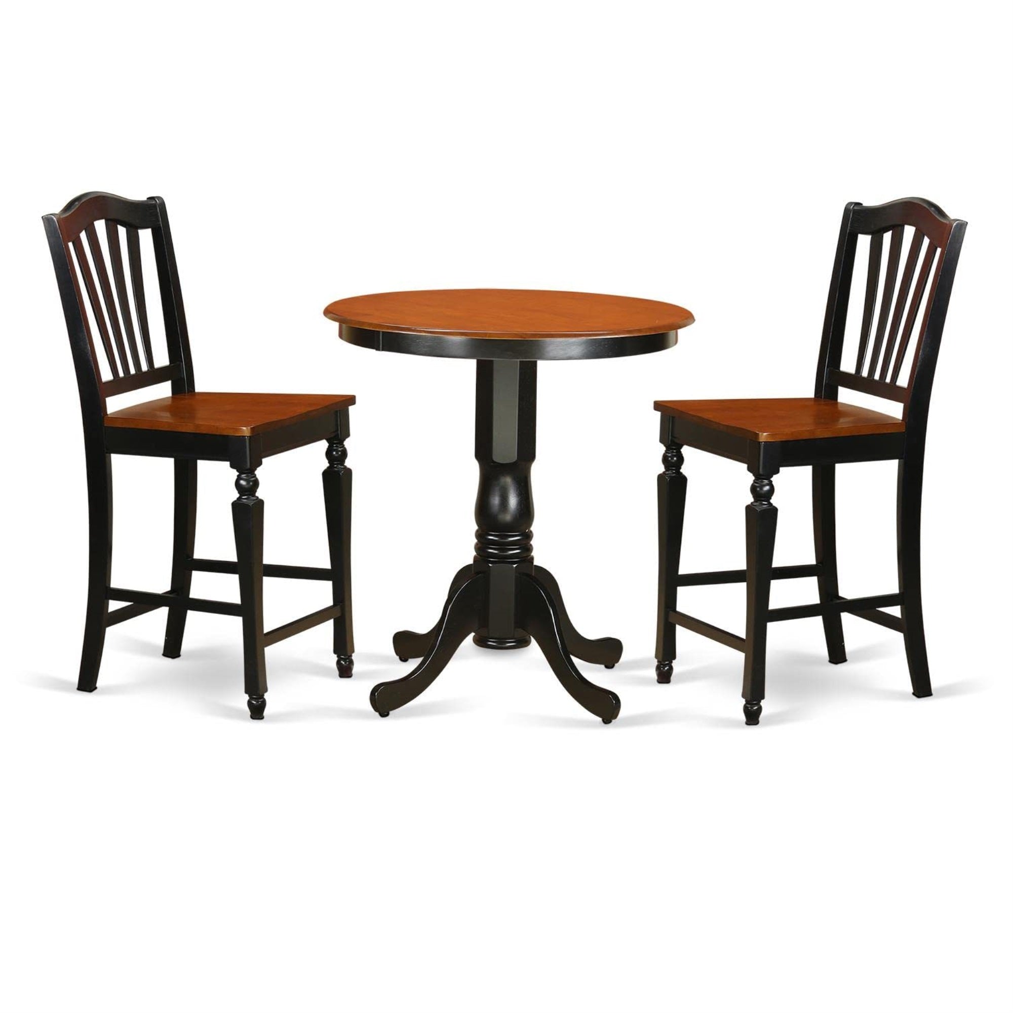 Casafoyer Jach3-Blk-W 3 Piece Kitchen Counter Height Dining Table Set Contains A Round Pub Table With Pedestal And 2 Dining Room Chairs, 36X36 Inch, Black & Cherry