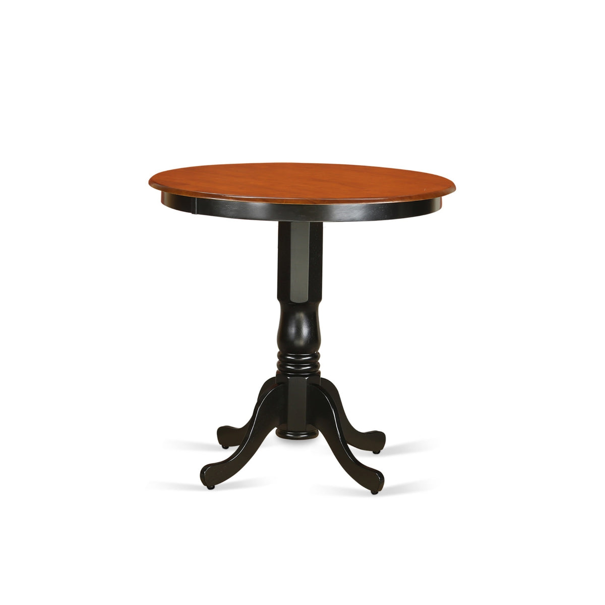 5 Pc Dining Counter Height Set - Jach5-Blk-C-Vv - Round Pedestal Table & 4 Slatted Chairs - Black & Cherry Finish - Rubberwood - Ideal For Small Spaces