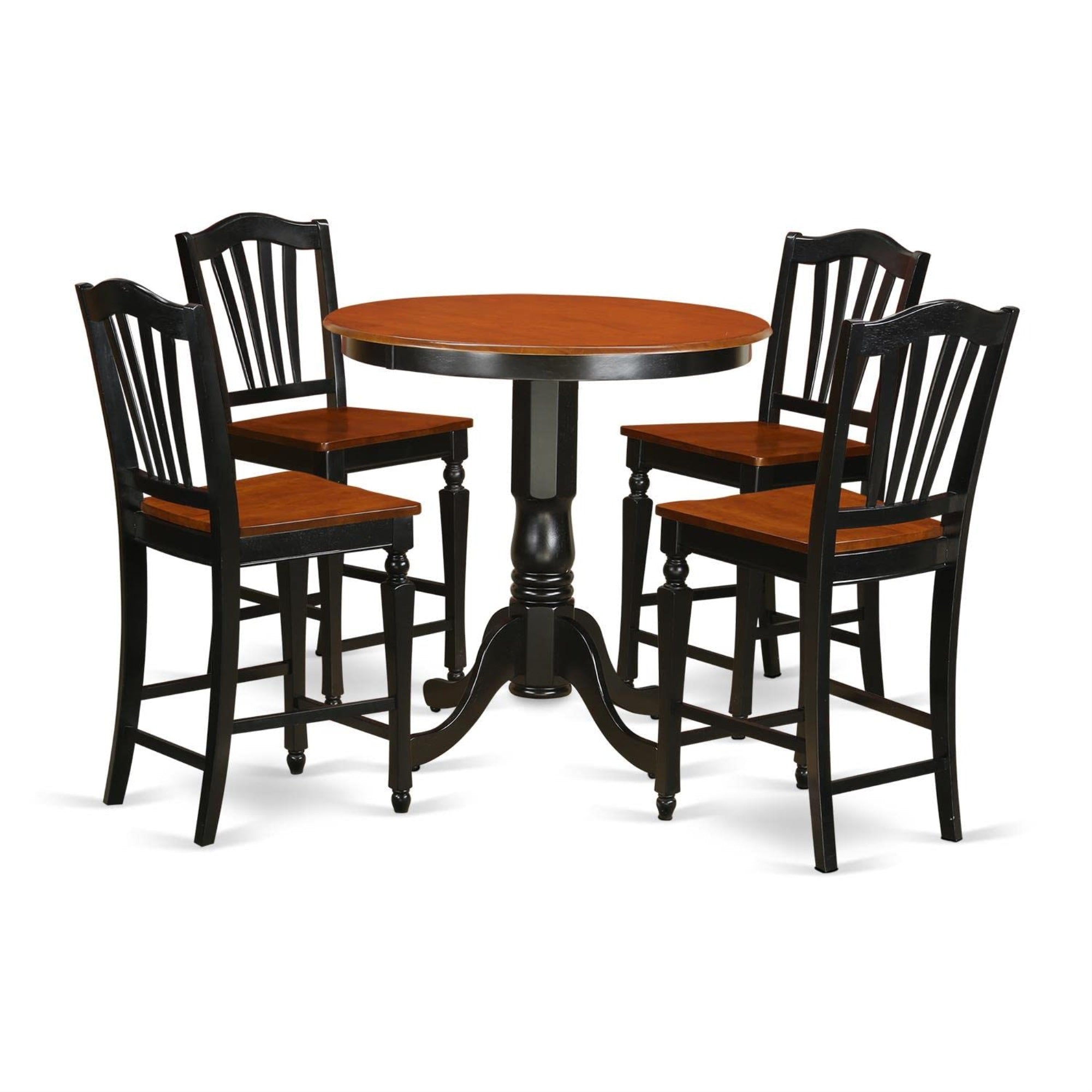 Casafoyer Jach5-Blk-W 5 Piece Counter Height Dining Table Set Includes A Round Kitchen Table With Pedestal And 4 Dining Room Chairs, 36X36 Inch, Black & Cherry