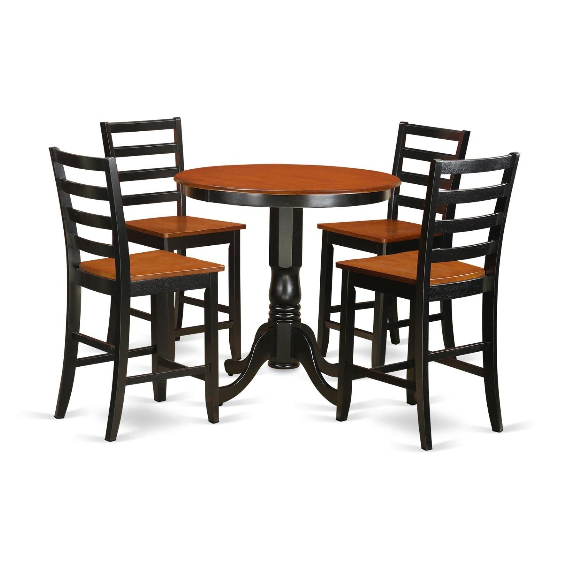 Casafoyer Jafa5-Blk-W 5 Piece Counter Height Pub Set Includes A Round Dining Table With Pedestal And 4 Kitchen Dining Chairs, 36X36 Inch, Black & Cherry