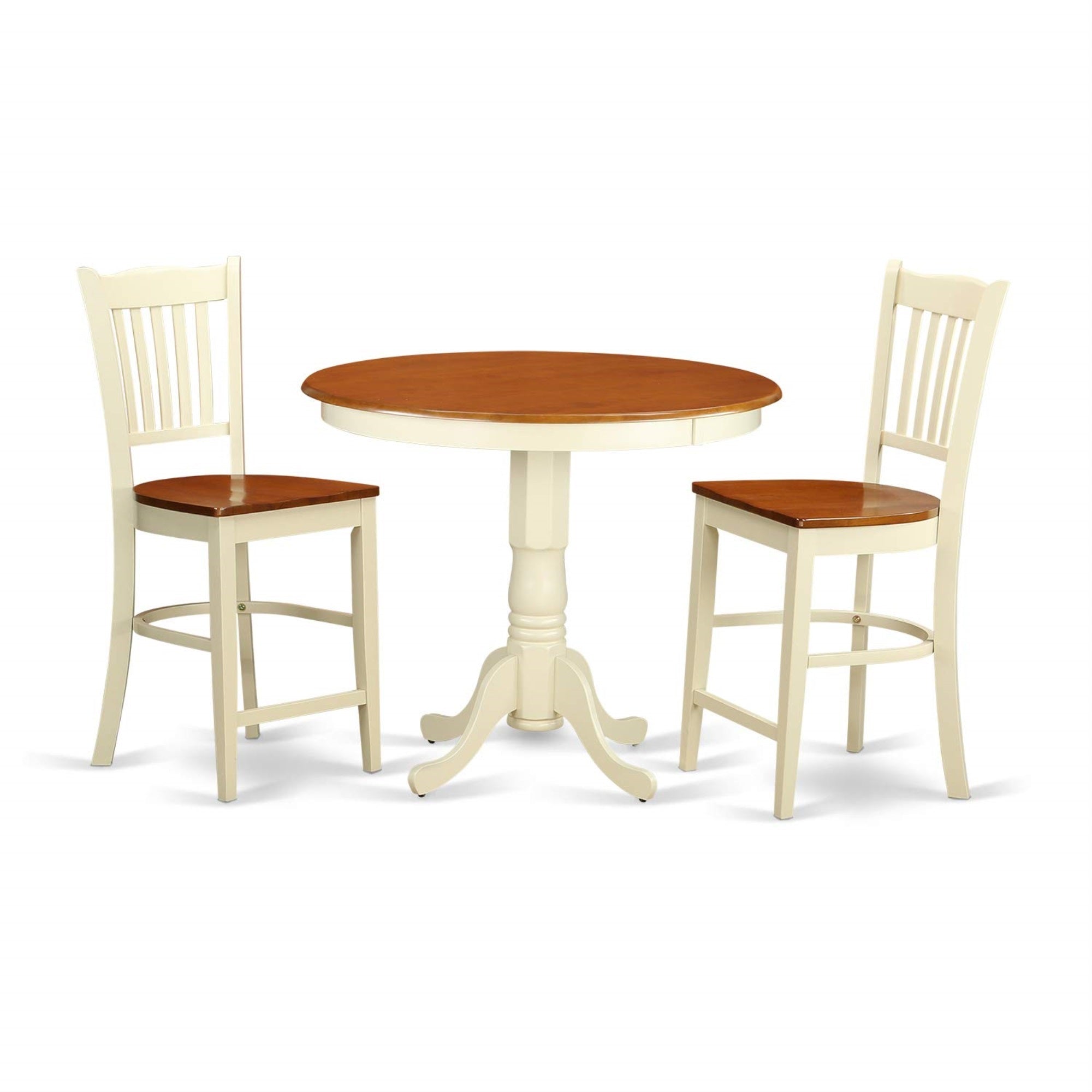 Casafoyer Jagr3-Whi-W 3 Piece Kitchen Counter Height Dining Table Set Contains A Round Pub Table With Pedestal And 2 Dining Room Chairs, 36X36 Inch, Buttermilk & Cherry
