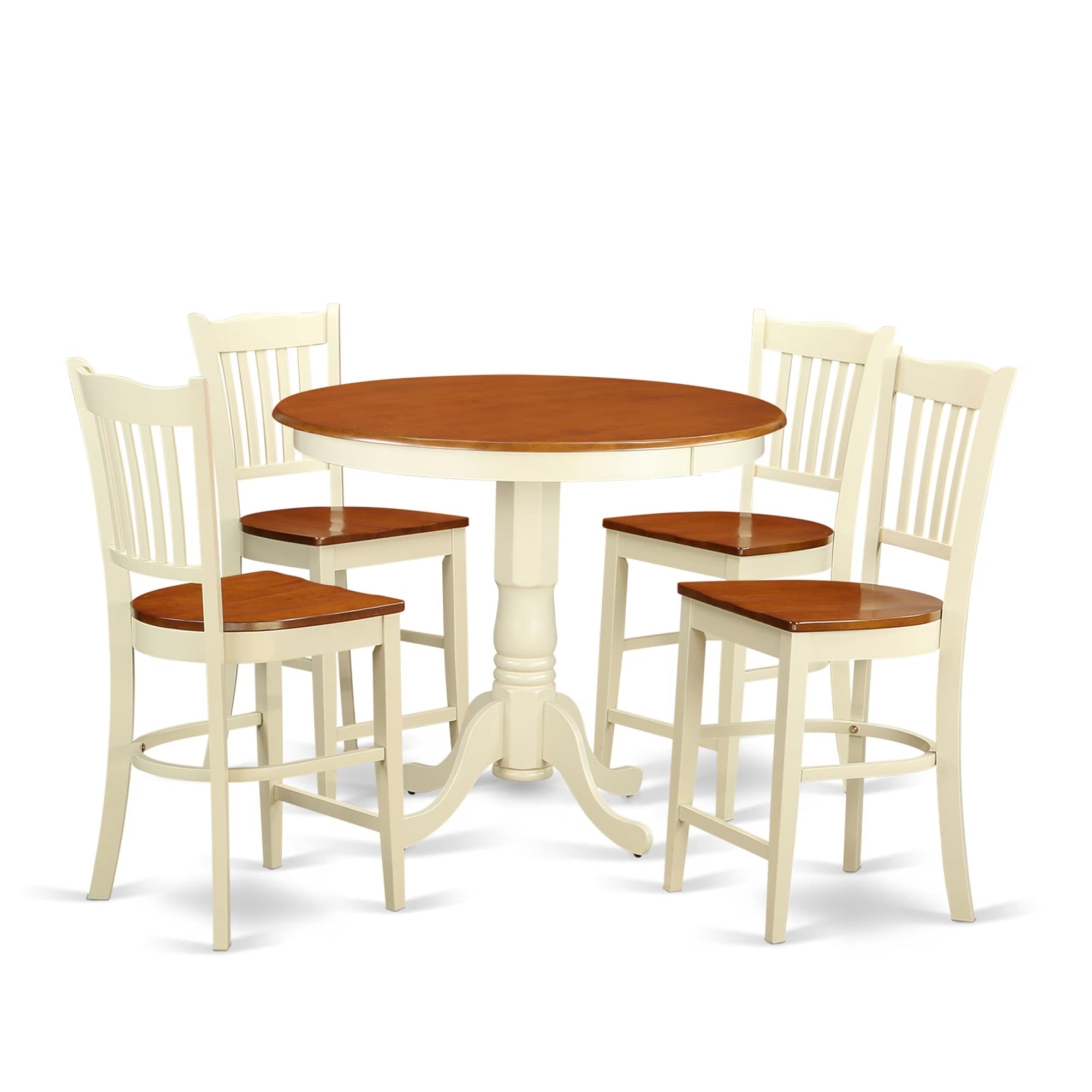 Casafoyer Jagr5-Whi-W 5 Piece Kitchen Counter Set Includes A Round Dining Room Table With Pedestal And 4 Dining Chairs, 36X36 Inch, Buttermilk & Cherry
