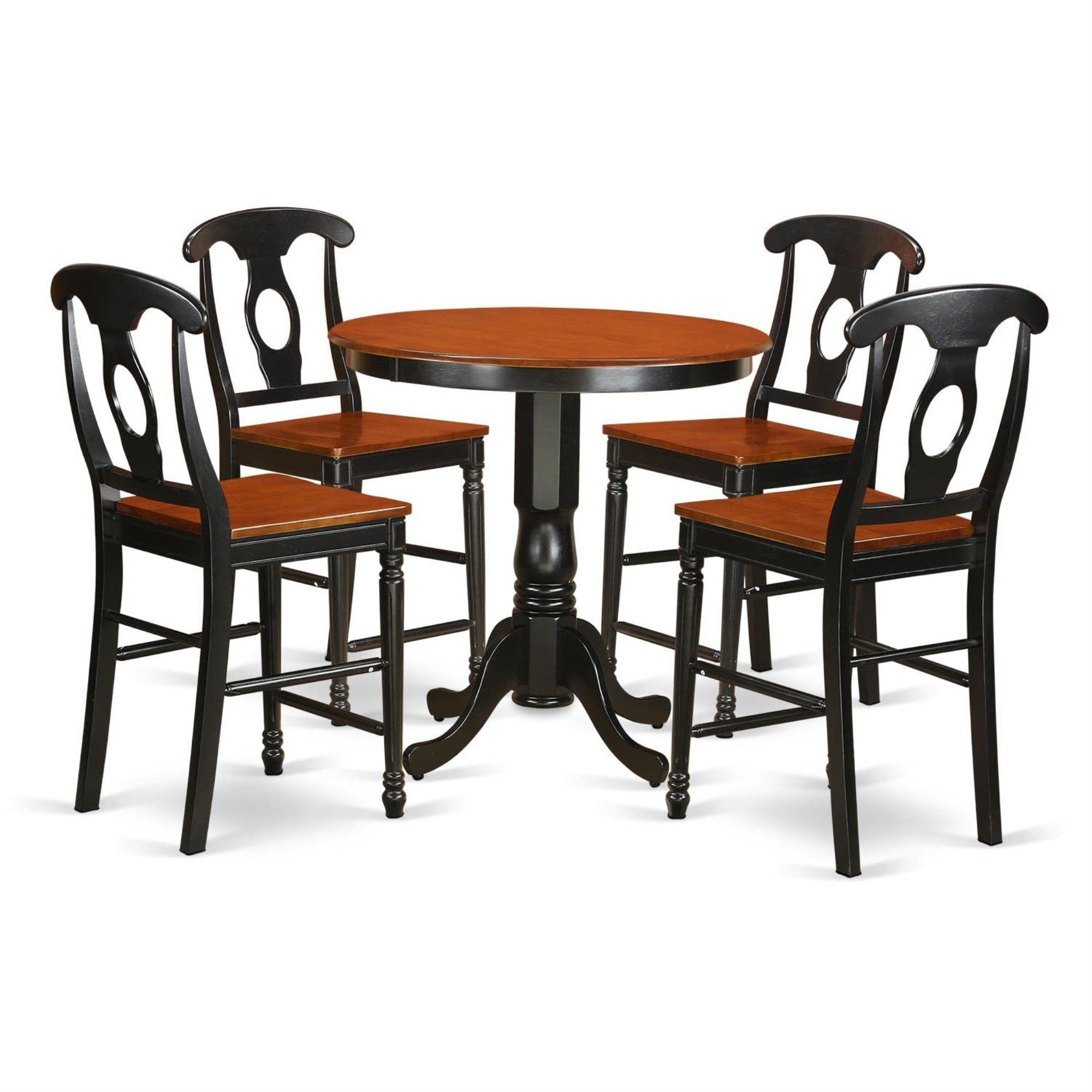 Casafoyer Jake5-Blk-W 5 Piece Counter Height Pub Set Includes A Round Dining Table With Pedestal And 4 Dining Room Chairs, 36X36 Inch, Black & Cherry