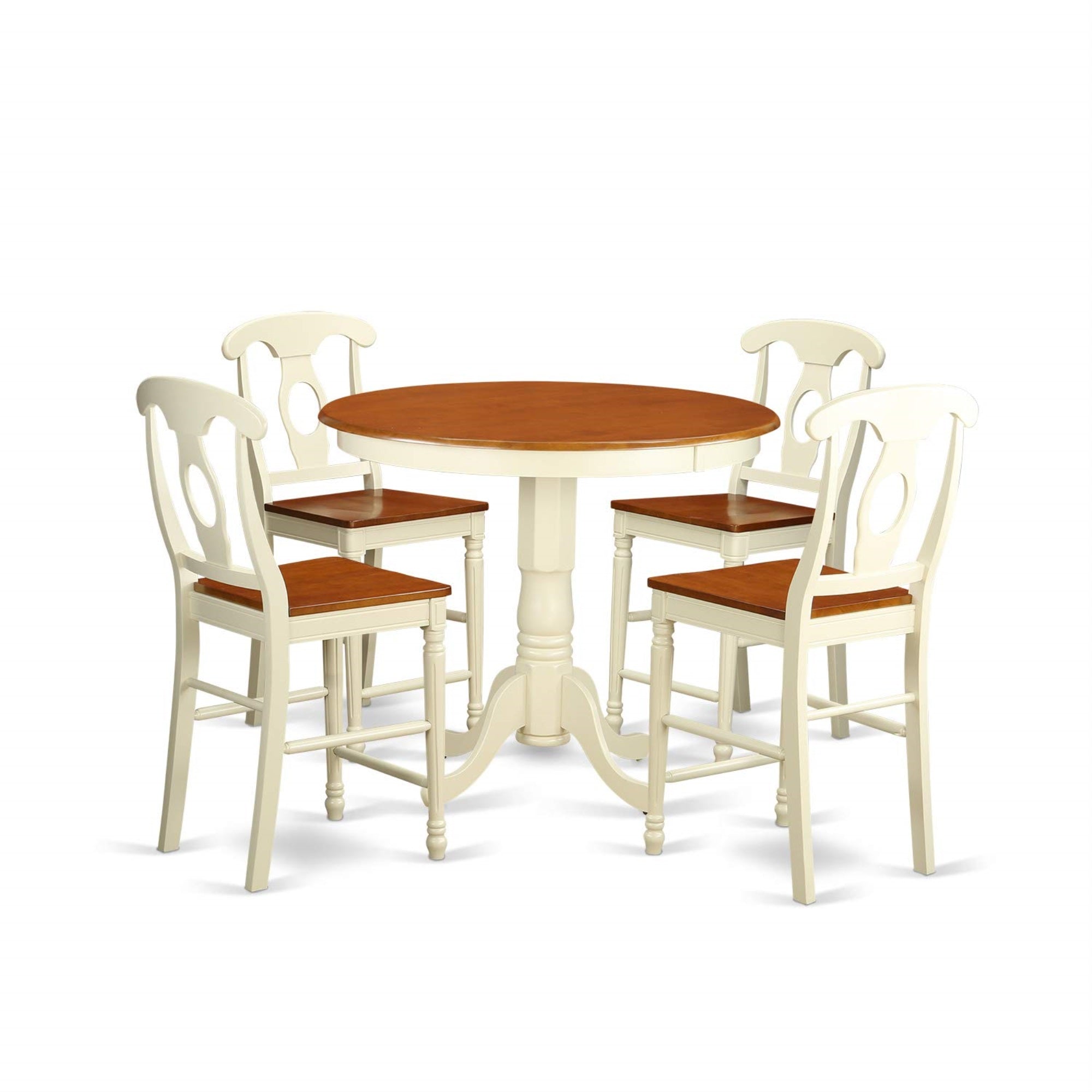 Ergode Jake5-Whi-W, 5 Piece Dining Table Set, Round Wooden Table With Pedestal, 4 Dining Chairs, Buttermilk & Cherry, 36X36 Inch