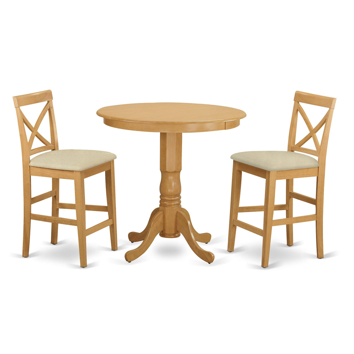 East West Furniture Japb3-Oak-C 3 Piece Counter Height Pub Set Contains A Round Dining Room Table With Pedestal And 2 Linen Fabric Upholstered Chairs, 36X36 Inch, Oak