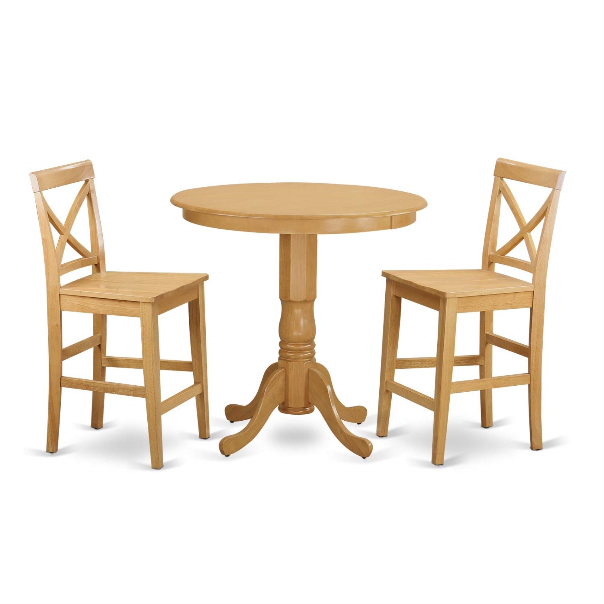 Casafoyer Japb3-Oak-W 3 Piece Counter Height Pub Set For Small Spaces Contains A Round Kitchen Table With Pedestal And 2 Dining Room Chairs, 36X36 Inch, Oak
