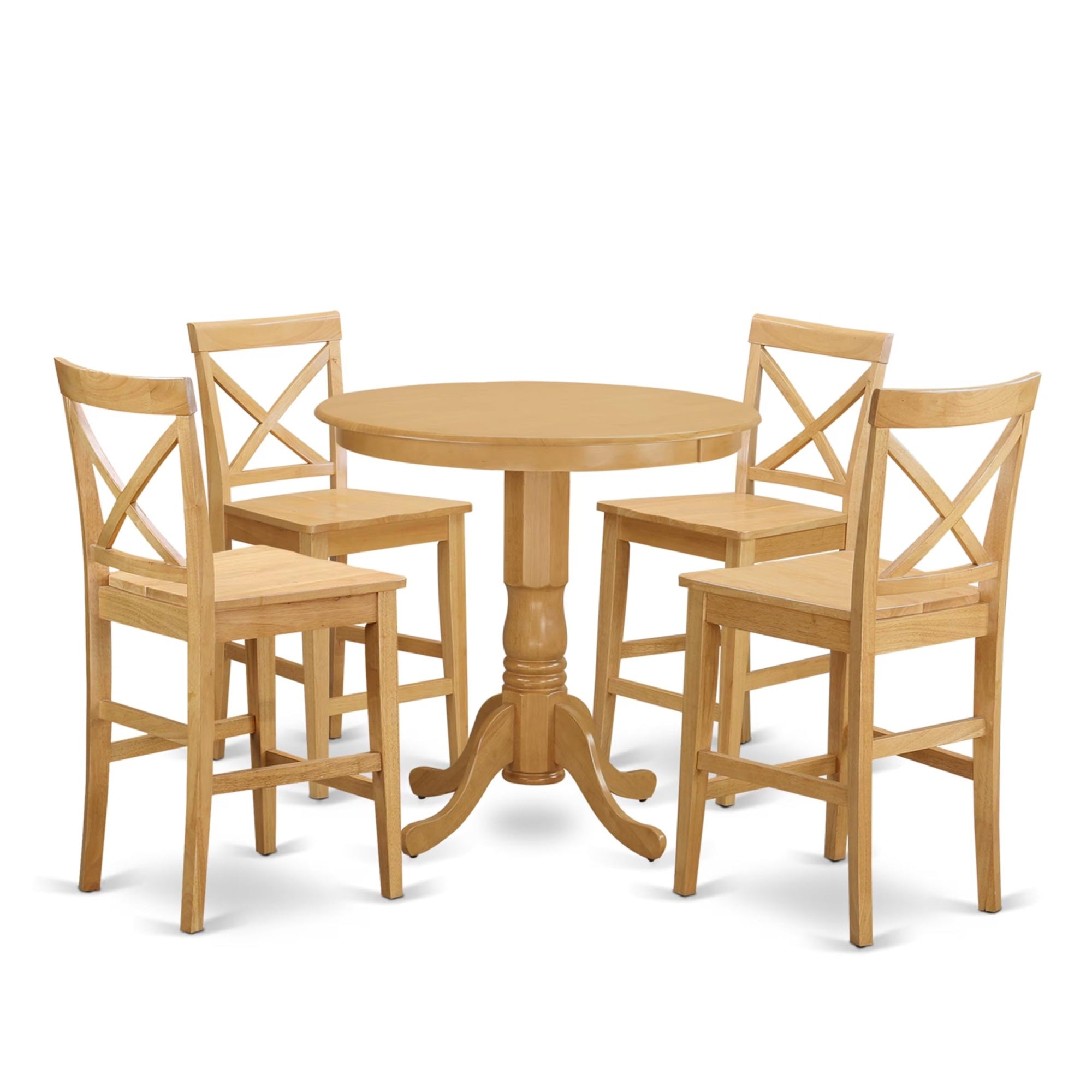 Casafoyer Japb5-Oak-W 5 Piece Counter Height Dining Table Set Includes A Round Kitchen Table With Pedestal And 4 Dining Chairs, 36X36 Inch, Oak