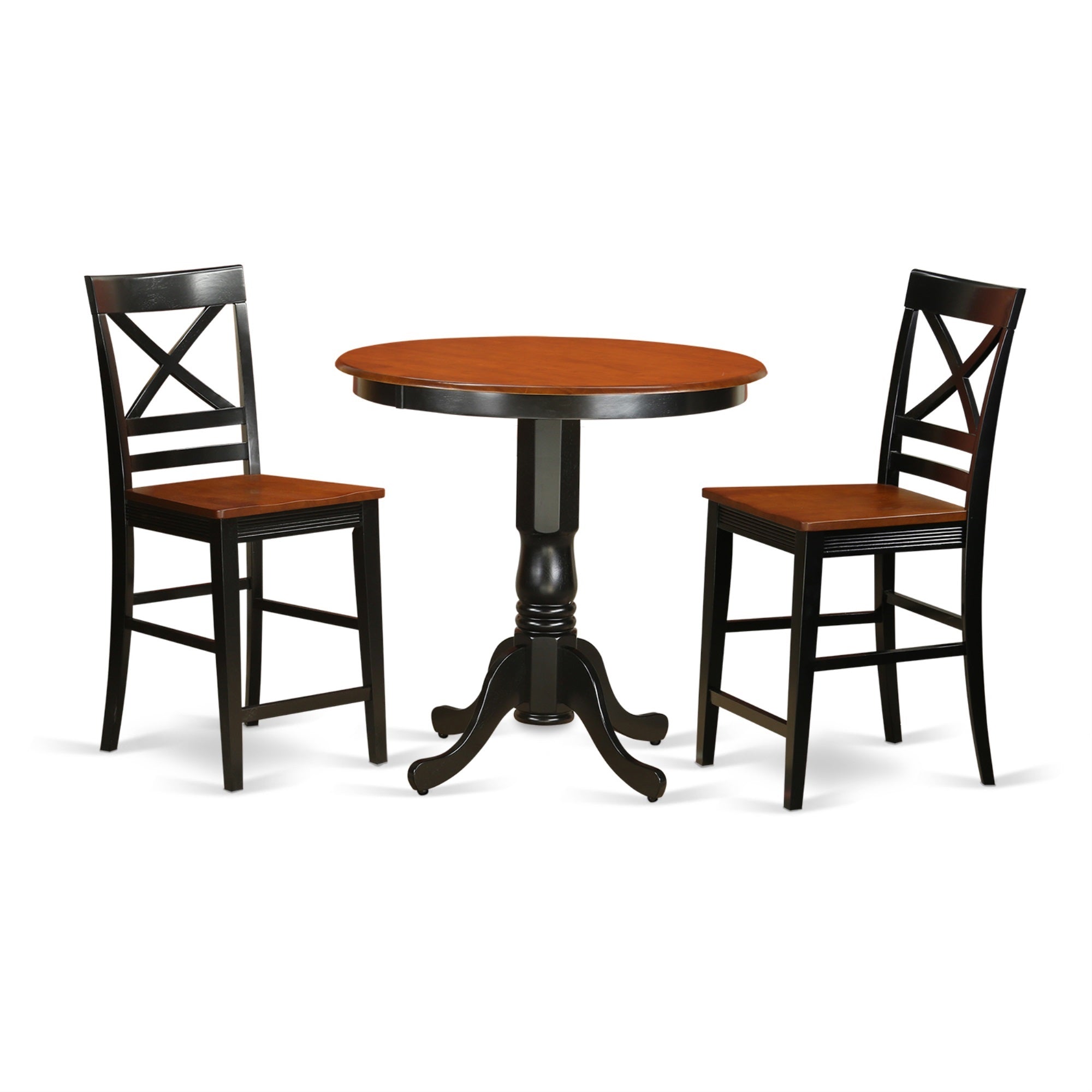 Casafoyer Jaqu3-Blk-W 3 Piece Kitchen Counter Height Dining Table Set Contains A Round Wooden Table With Pedestal And 2 Dining Chairs, 36X36 Inch, Black & Cherry