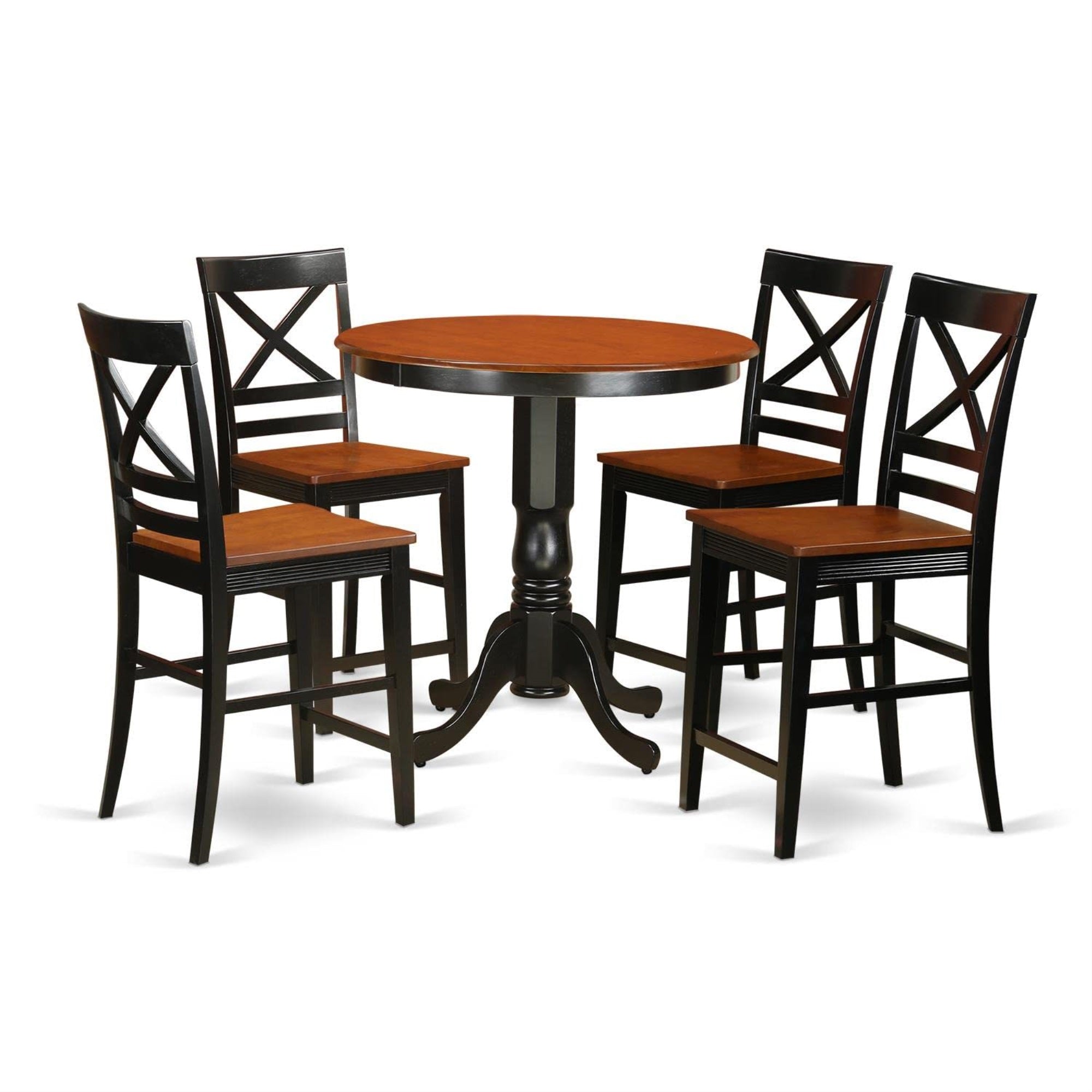 Casafoyer Jaqu5-Blk-W 5 Piece Counter Height Dining Table Set Includes A Round Kitchen Table With Pedestal And 4 Dining Room Chairs, 36X36 Inch, Black & Cherry