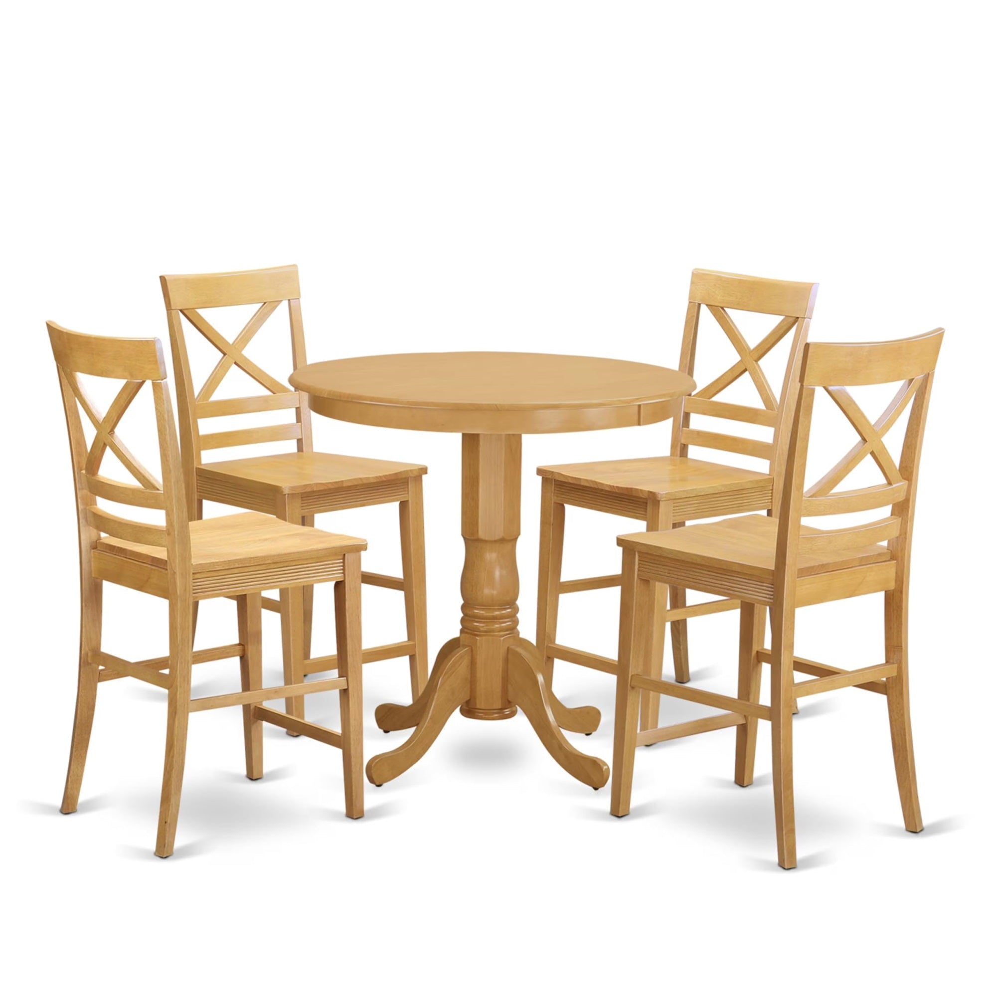 Casafoyer Jaqu5-Oak-W 5 Piece Counter Height Dining Table Set Includes A Round Wooden Table With Pedestal And 4 Kitchen Dining Chairs, 36X36 Inch, Oak
