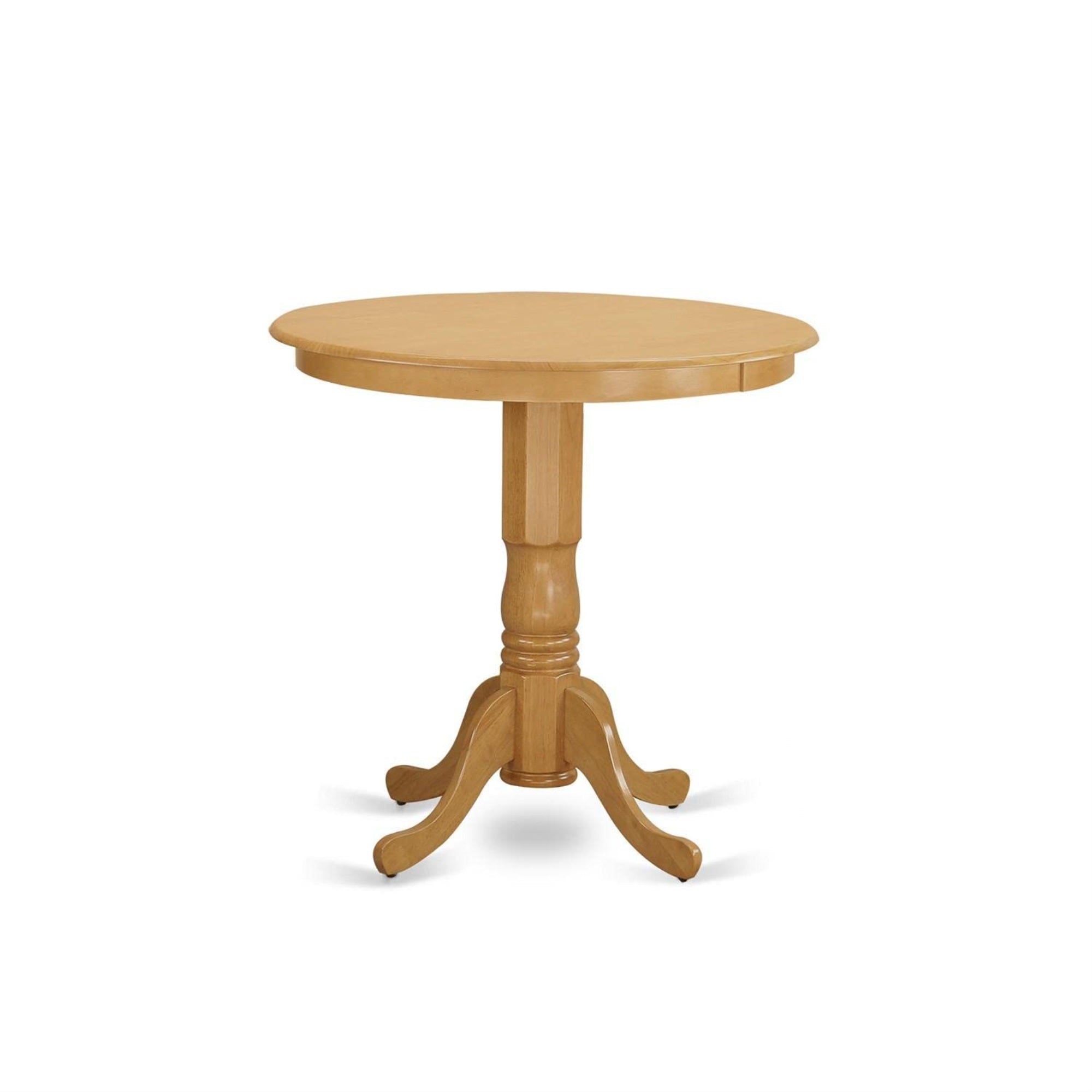 Ergode Jaqu5-Oak-W, 5-Piece Mid-Century Kitchen Table Set, Round Wooden Table With Pedestal Leg, 4 Dining Room Chairs, Asian Wood, Easy Assembly, Ideal For Home Parties, High-End Finish