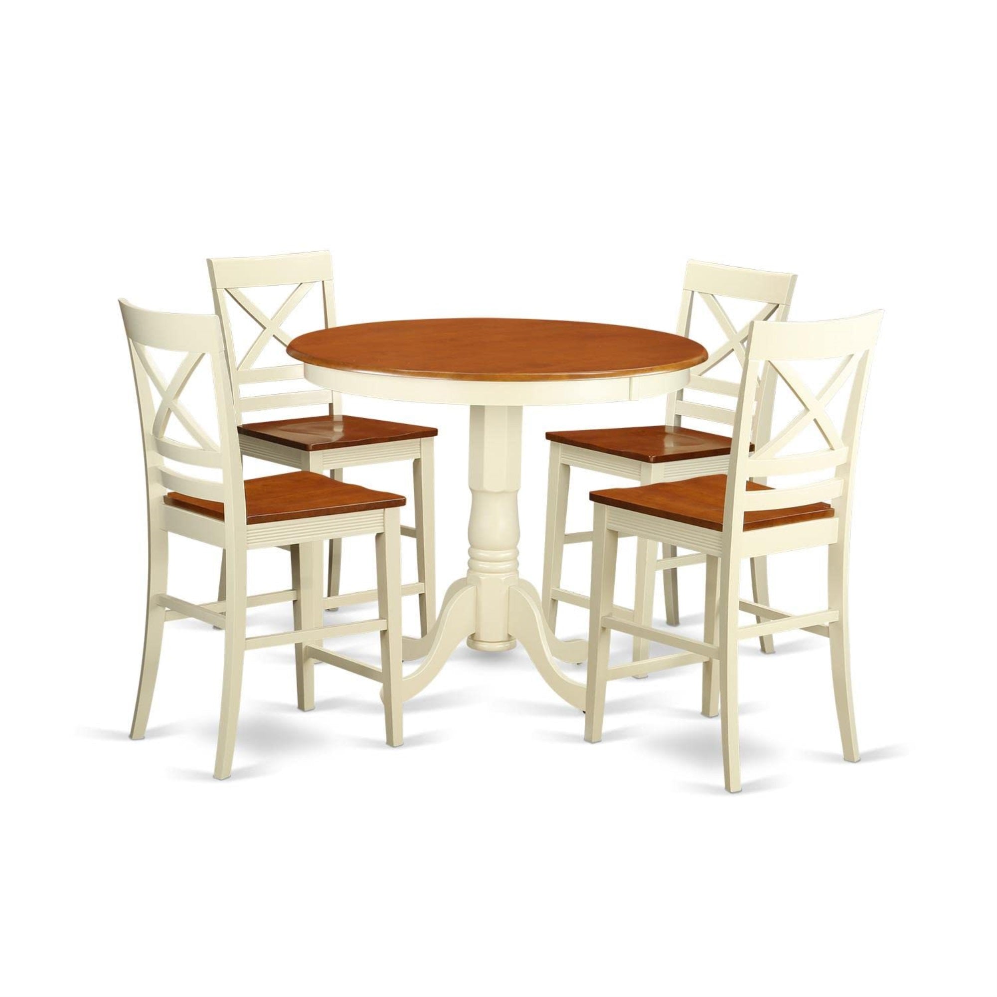 Casafoyer Jaqu5-Whi-W 5 Piece Counter Height Dining Set Includes A Round Kitchen Table With Pedestal And 4 Dining Room Chairs, 36X36 Inch, Buttermilk & Cherry