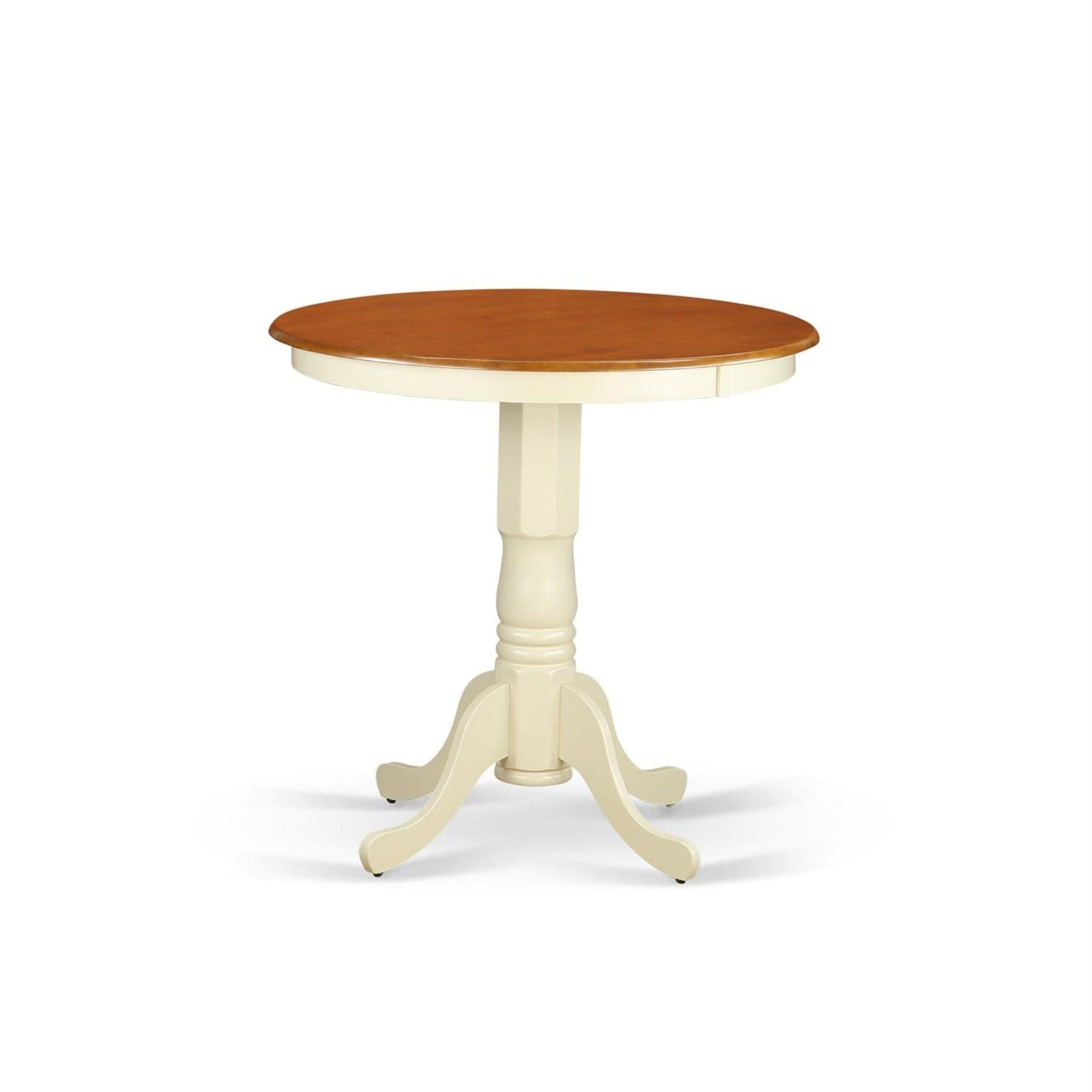 Ergode Jaqu5-Whi-W, 5 Piece Counter Height Dining Set, Round Kitchen Table With Pedestal, 4 Dining Room Chairs, 36X36 Inch, Buttermilk & Cherry