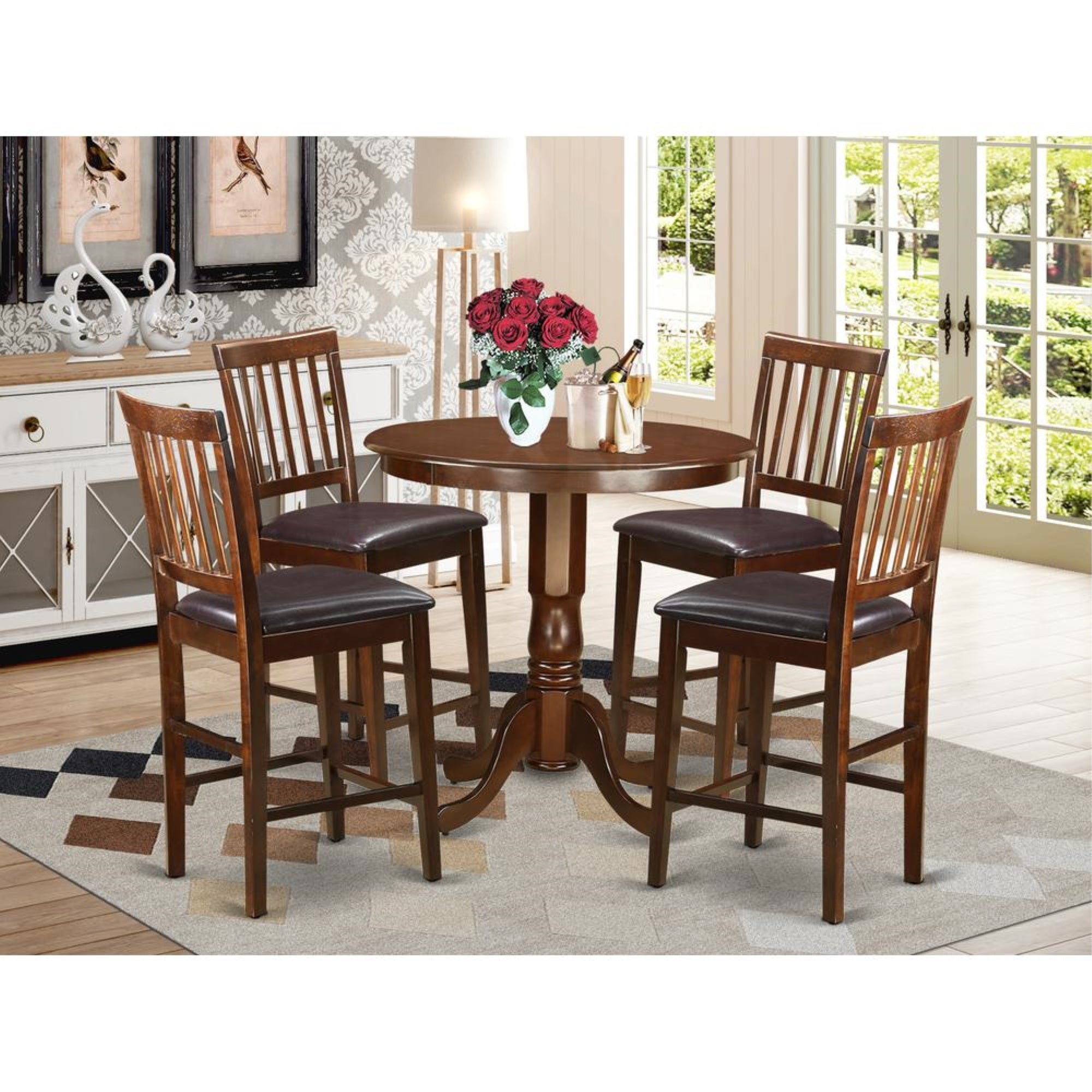 5  Pc  pub  Table  set  -  high  Table  and  4  bar  stools  with  backs.