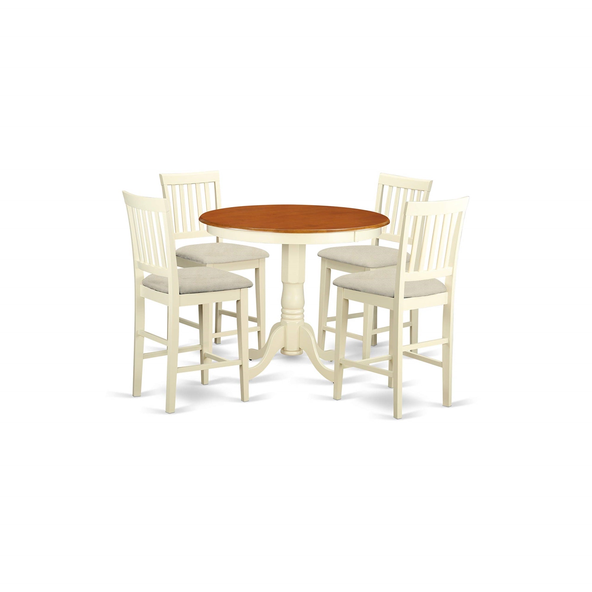 Ergode Javn5-Whi-C 5-Piece Kitchen Set, Round Wood Table & 4 Linen Fabric Chairs, Buttermilk & Cherry, 36X36 Inch