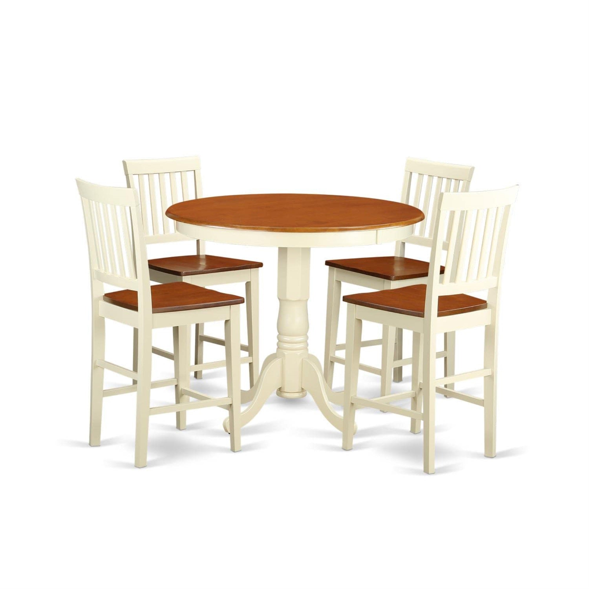 Casafoyer Javn5-Whi-W 5 Piece Counter Height Dining Set Includes A Round Dining Table With Pedestal And 4 Kitchen Chairs, 36X36 Inch, Buttermilk & Cherry