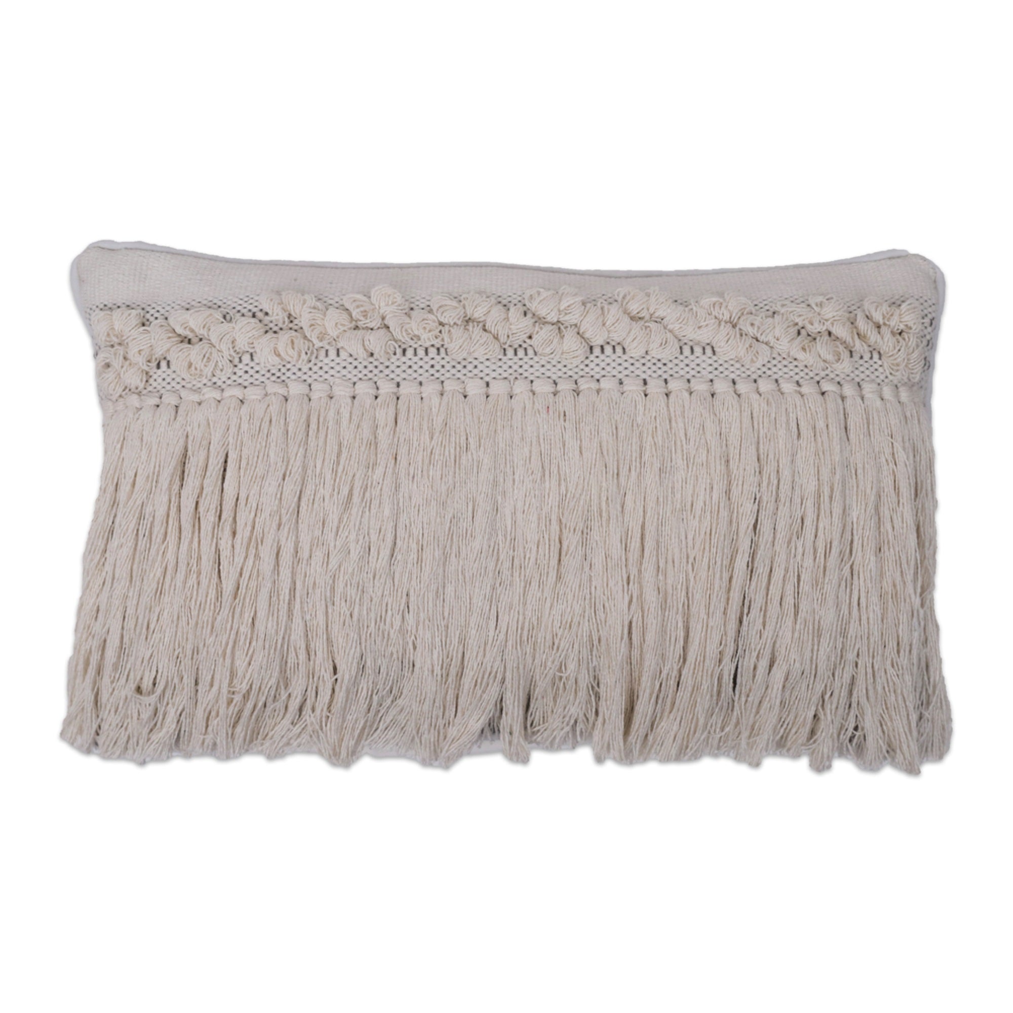 12”x20” Grey Plaid Fringe Cotton Pillow