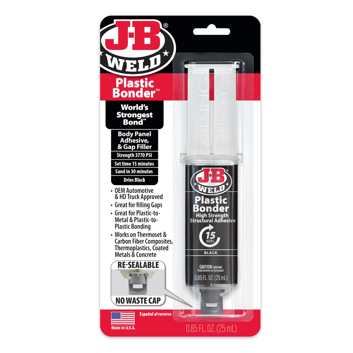 J-B Weld 50139 Plastic Bonder Body Panel Adhesive And Gap Filler Syringe - Black - 25 Ml