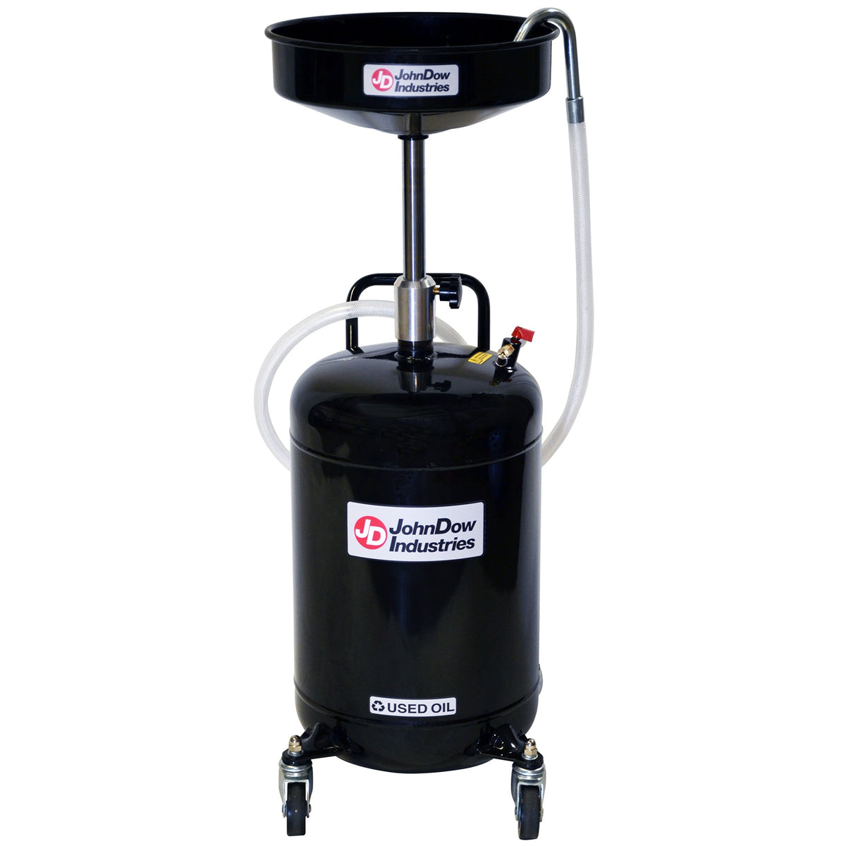 Johndow Industries Jdi-18Dc 18 Gallon Air-Operated Self-Evacuating Portable Oil Drain, 16 Inch Diameter Funnel, Adjustable Funnel Height Of 36.5 In To 59 In. 6 Foot Nylon Reinforced Discharge Hose