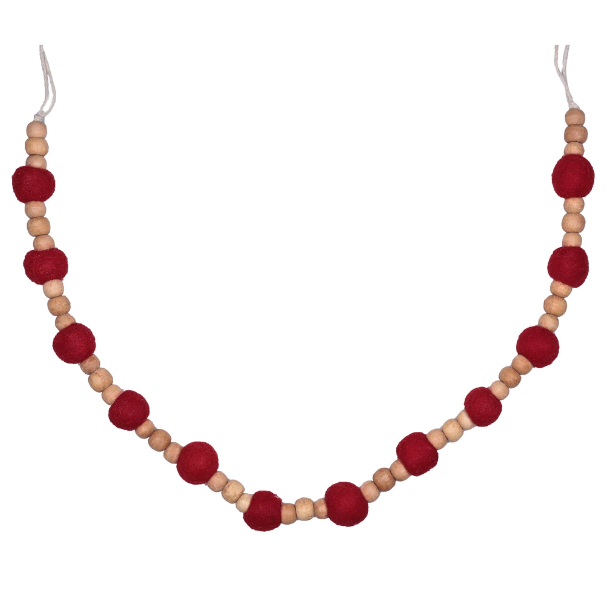 72” Red Wood/Felt Pom Pom Garland