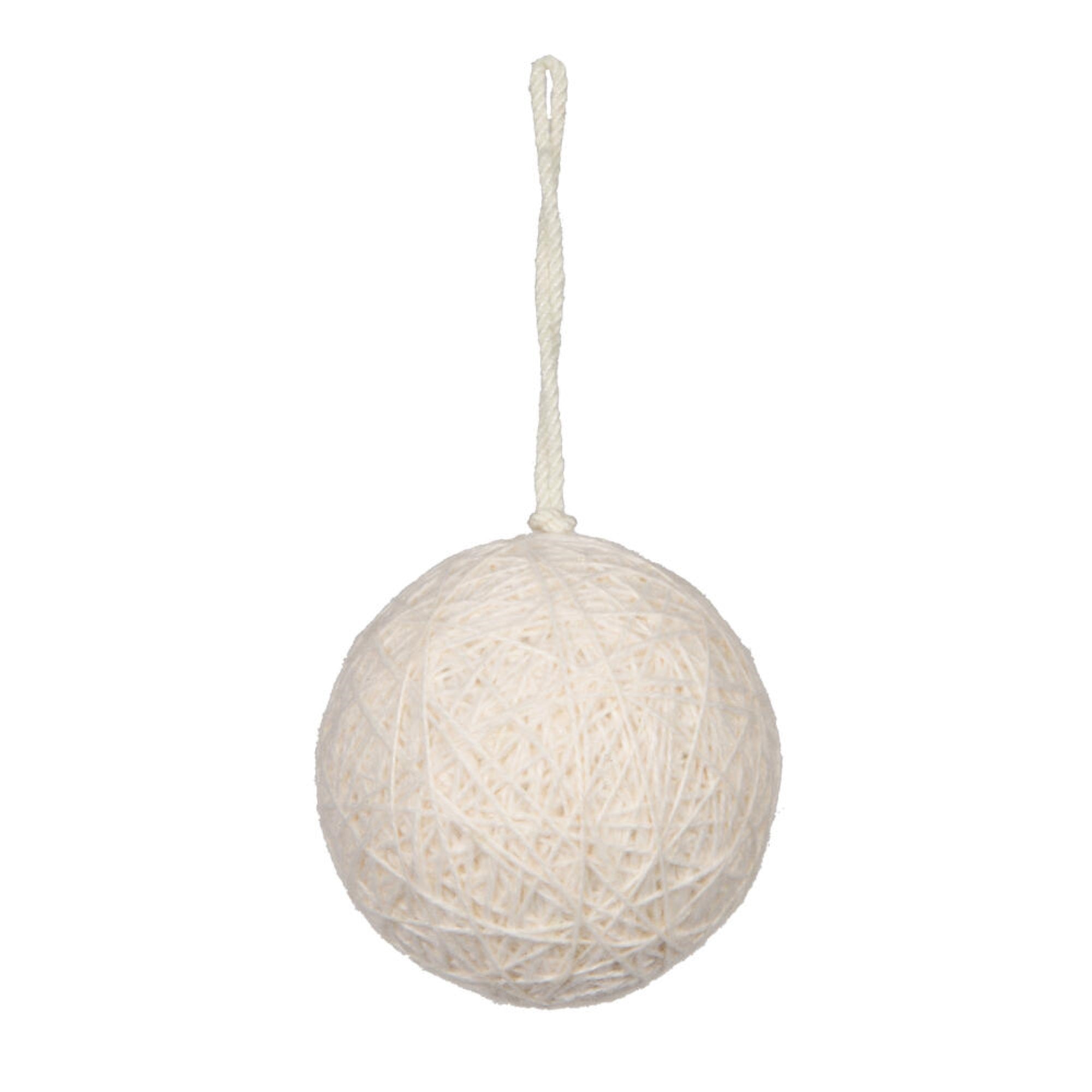 Vickerman 4” Ivory Wool String Wrapped Ball Ornament 4 per bag.