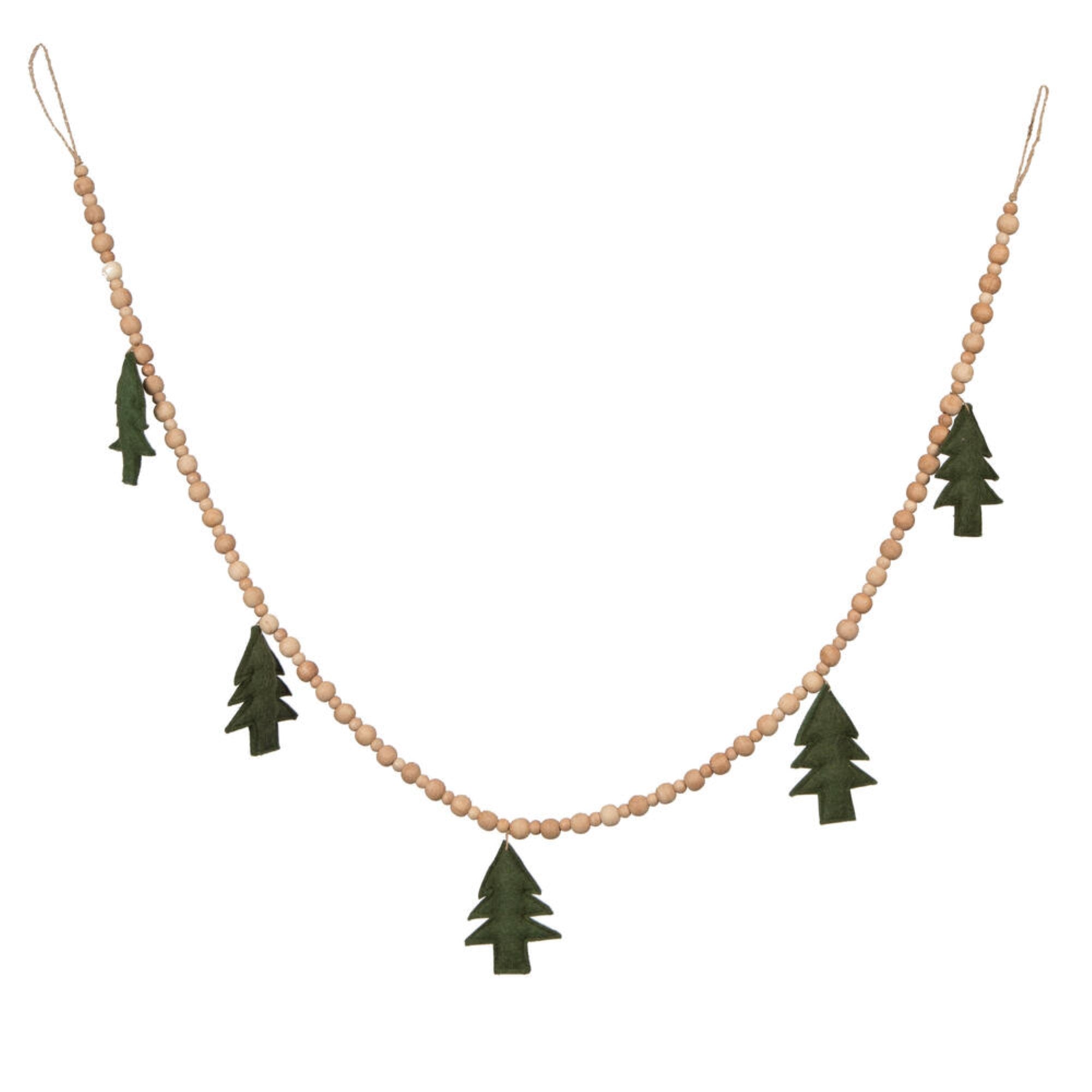 Vickerman 5' Green Felt Tree and Natural Wood Bead .