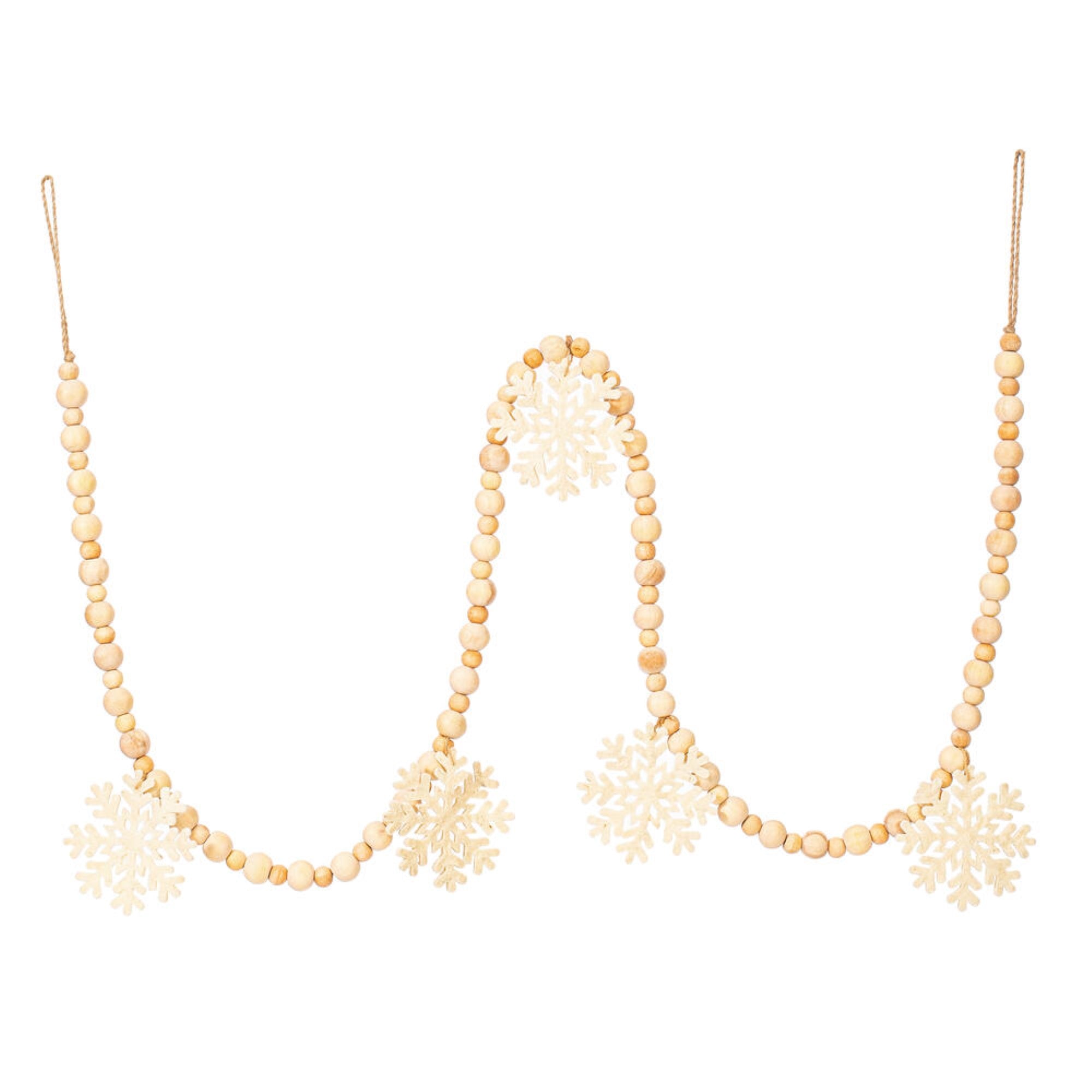 Vickerman 5' Ivory Felt Snowflake and Natural Wood Bead Garland