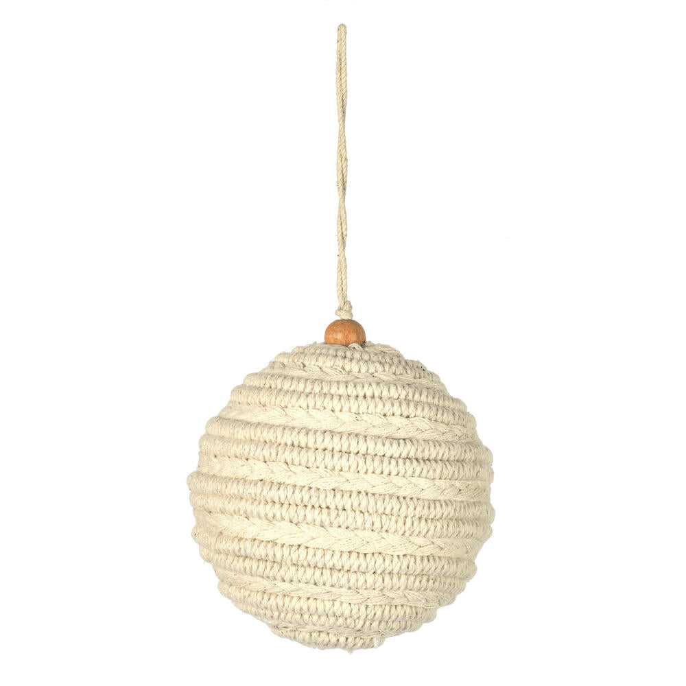 4” White Braided Cotton Ball Orn 4/Bag