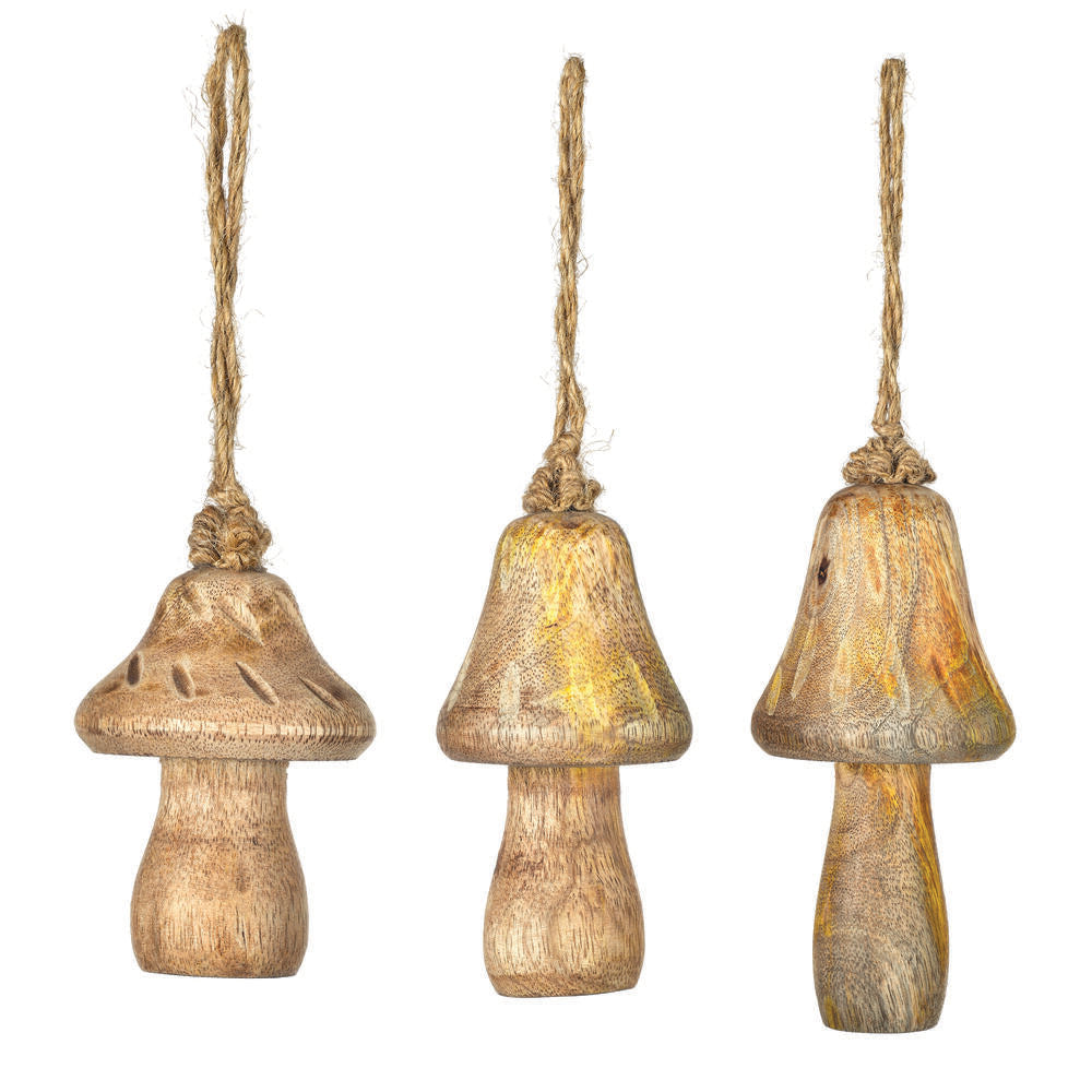 2/3/4.5” Medium Wood Mushroom Orn Set/3
