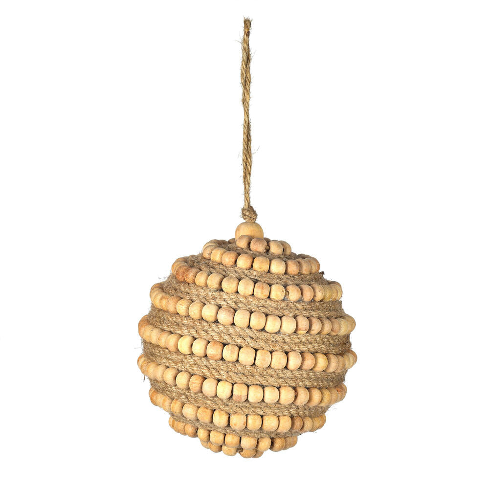 4” Natural Wood Bead Ball Ornament 2/Bag