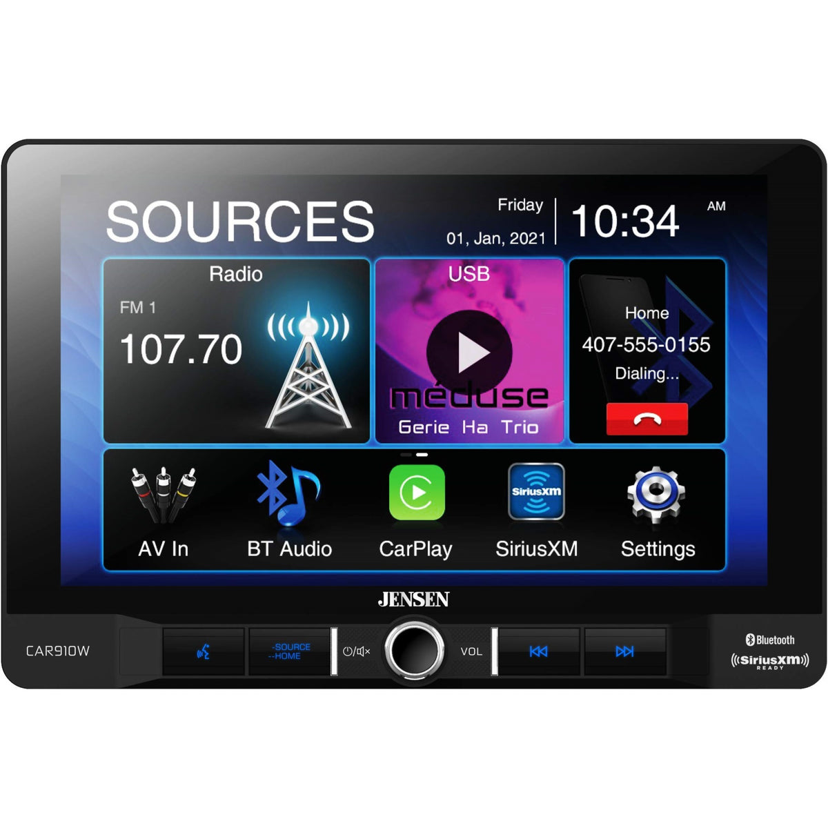 Jensen Car910W 9 Inch Mechless Multimedia Receiver With Wireless And Wired Apple Carplay L Supports Android Devices L Siriusxm-Ready L Built-In Bluetooth L 240 Watts Mosfet Power (60W X 4)