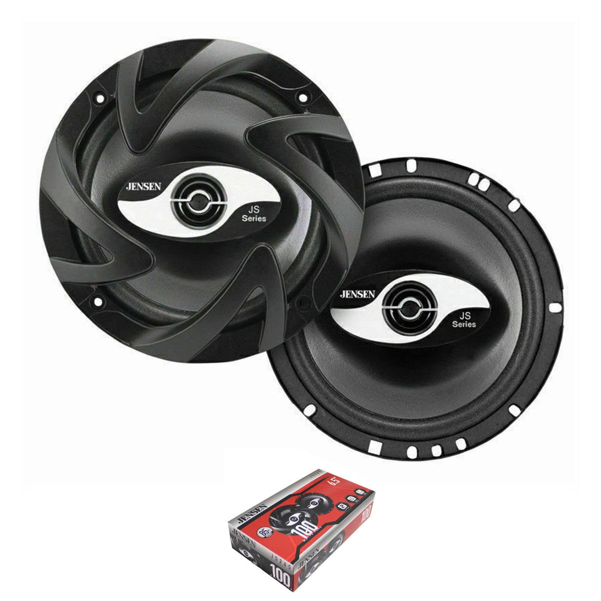 Jensen Js265 Js-Series 6.5' 2-Way Car Speaker (Pair), 100 Watts Peak Power Handling, 50 Watts Rms Power Range, Treated Paper Midwoofer, Black Foam Surround, 1' Black Mylar Dome Tweeter