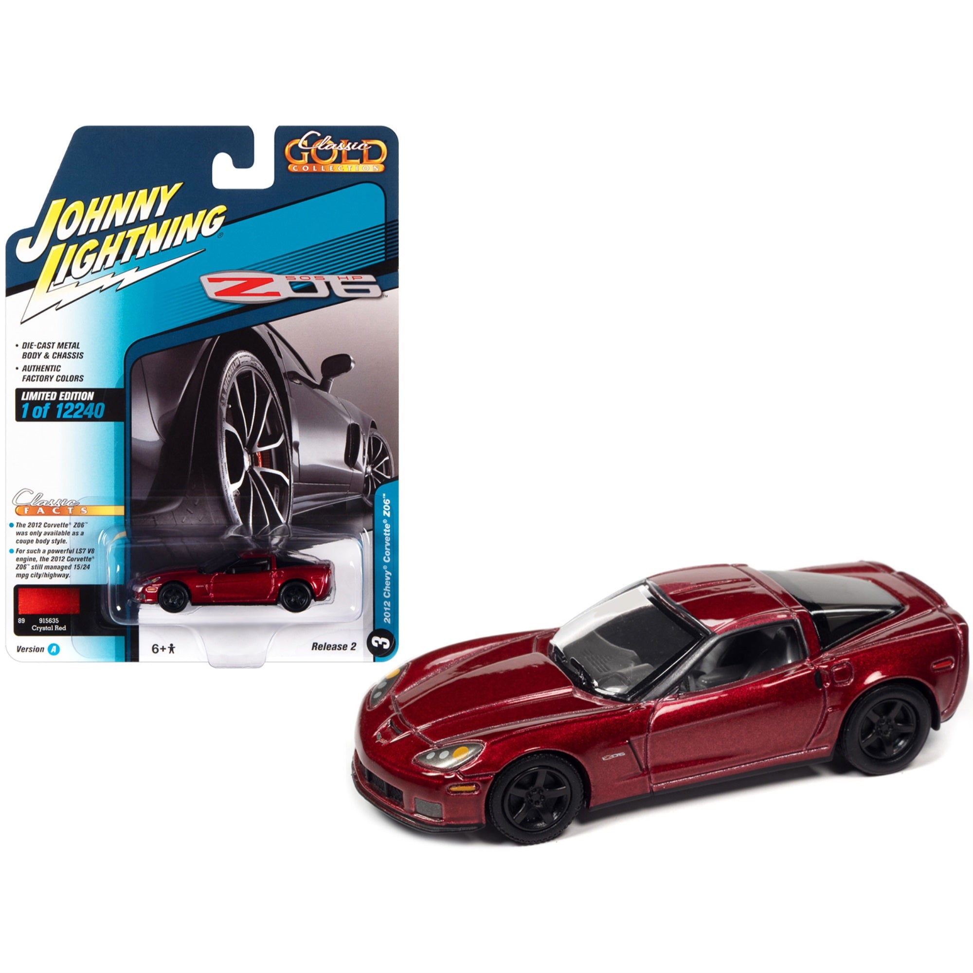 2012 Chevrolet Corvette Z06 Crystal Red Metallic 'Classic Gold Collection' Series Limited Edition To 12240 Pieces Worldwide 1/64 Diecast Model Car By Johnny Lightning