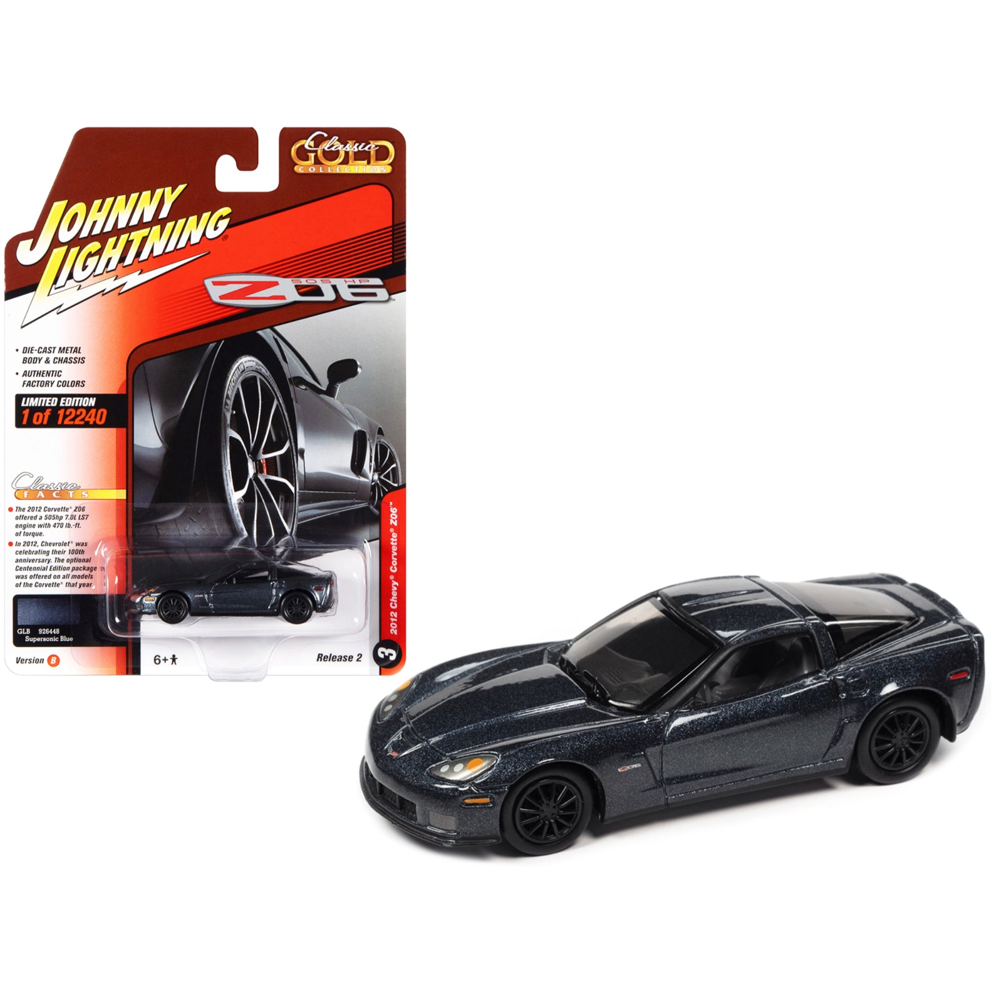 2012 Chevrolet Corvette Z06 Supersonic Blue Metallic 'Classic Gold Collection' Series Limited Edition To 12240 Pieces Worldwide 1/64 Diecast Model Car By Johnny Lightning