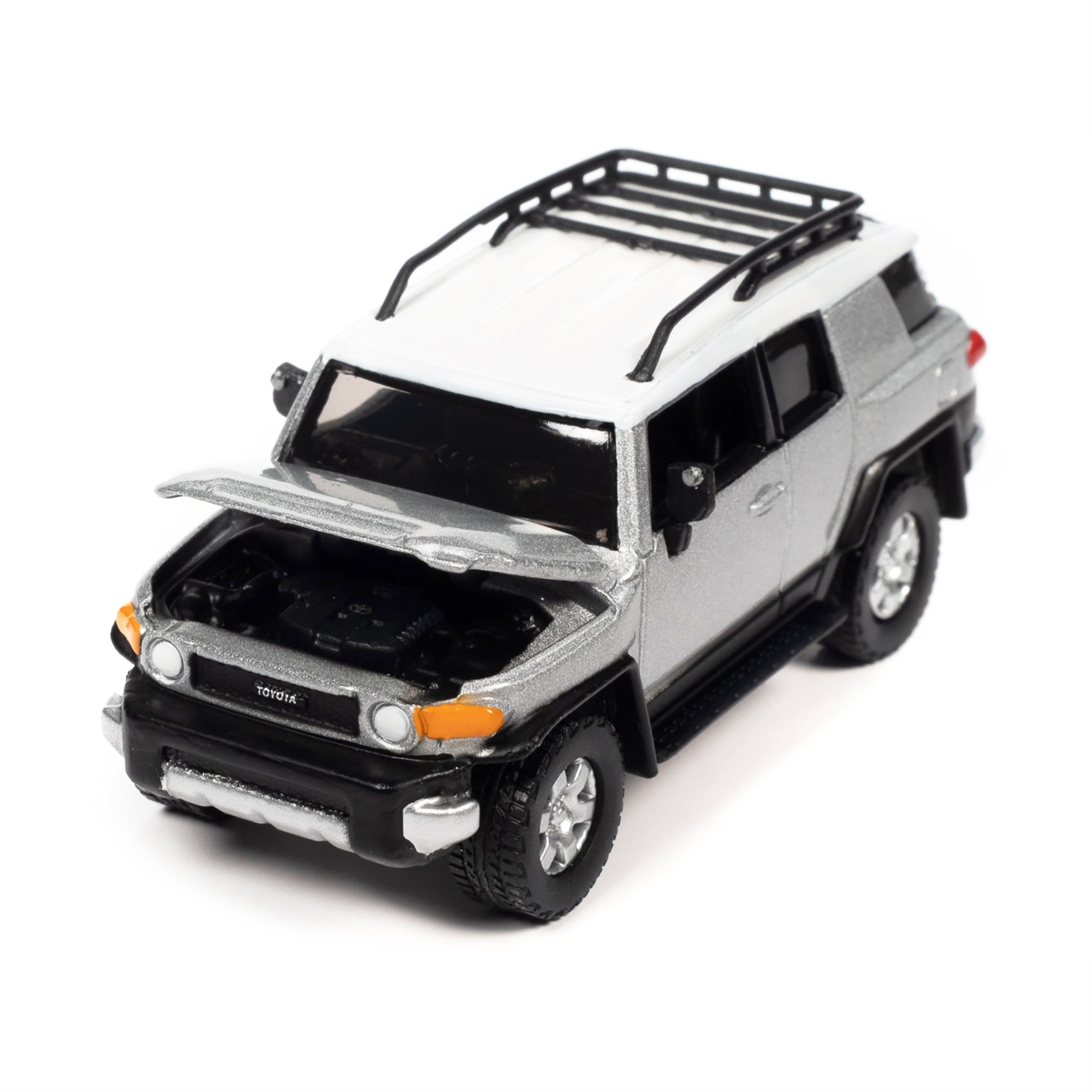 2007 Toyota FJ Cruiser Titanium Silver Metallic with White Top and Roofrack “Classic Gold Collection” Series Limited Edition 1/64 Diecast Model Car by Johnny Lightning