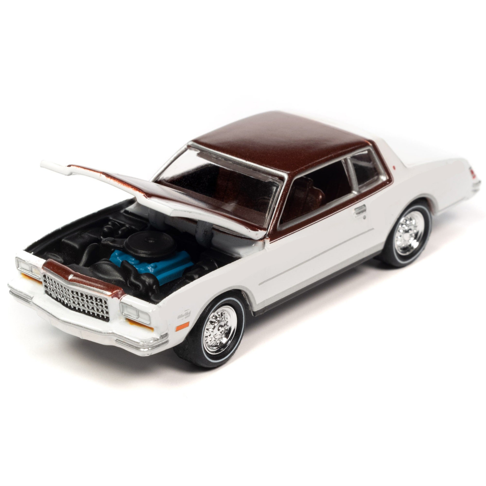 1980 Chevrolet Monte Carlo White and Dark Claret Brown Metallic Top and Hood Limited Edition to 3508 pieces Worldwide “OK Used Cars” 2023 Series 1/64 Diecast Model Car by Johnny Lightning