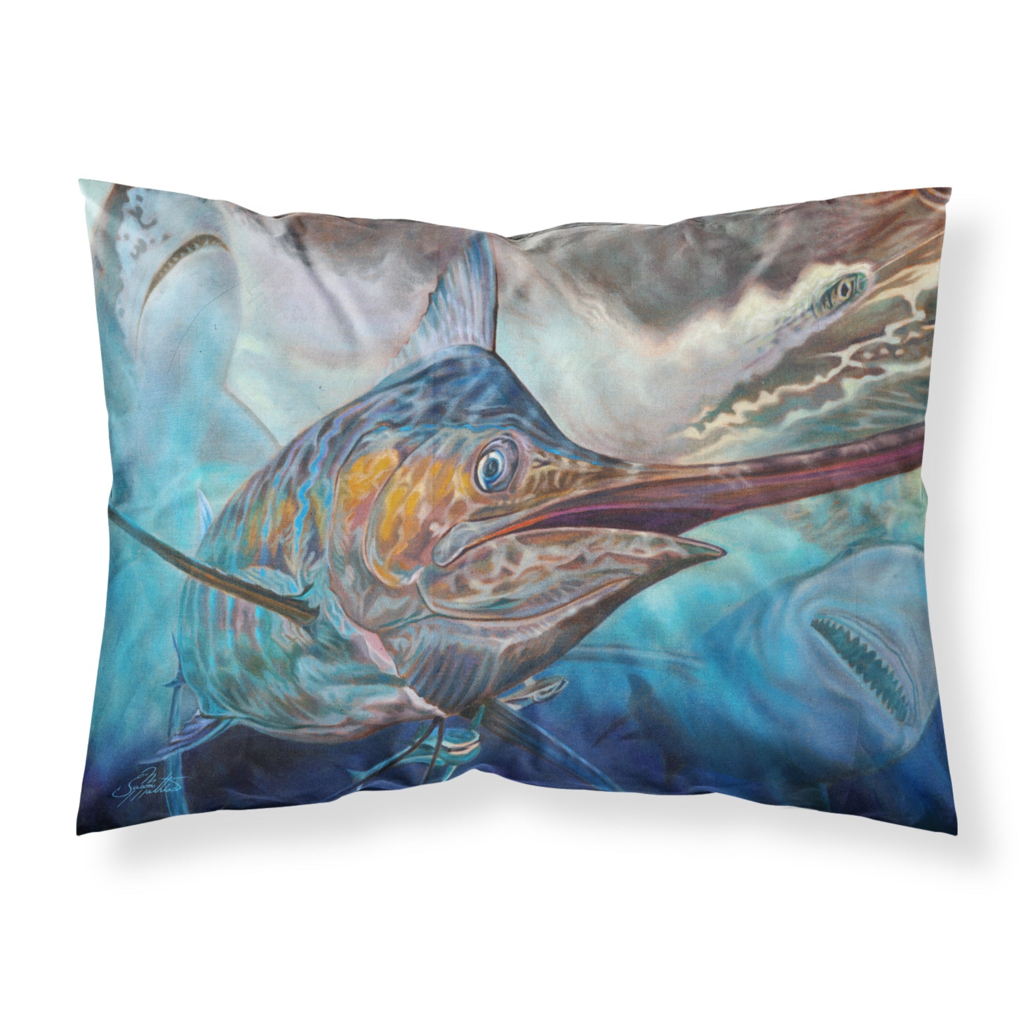 Caroline'S Treasures Running The Guantlet Blue Marlin Fabric Standard Pillowcases, Multicolor