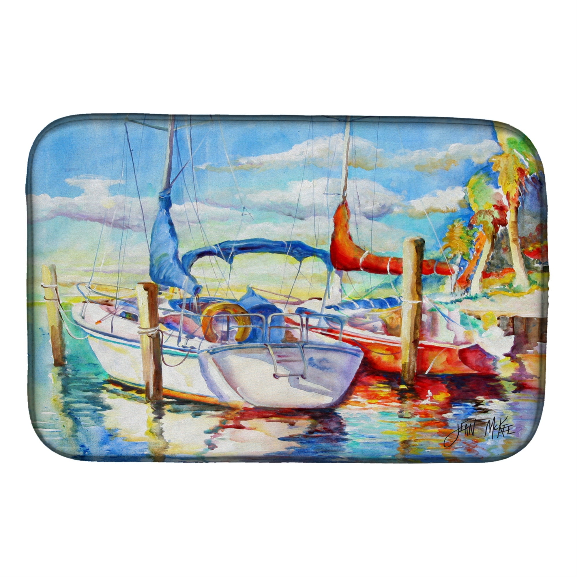 Caroline'S Treasures Towering Q Sailboat Dish Drying Mat, 14 X 21