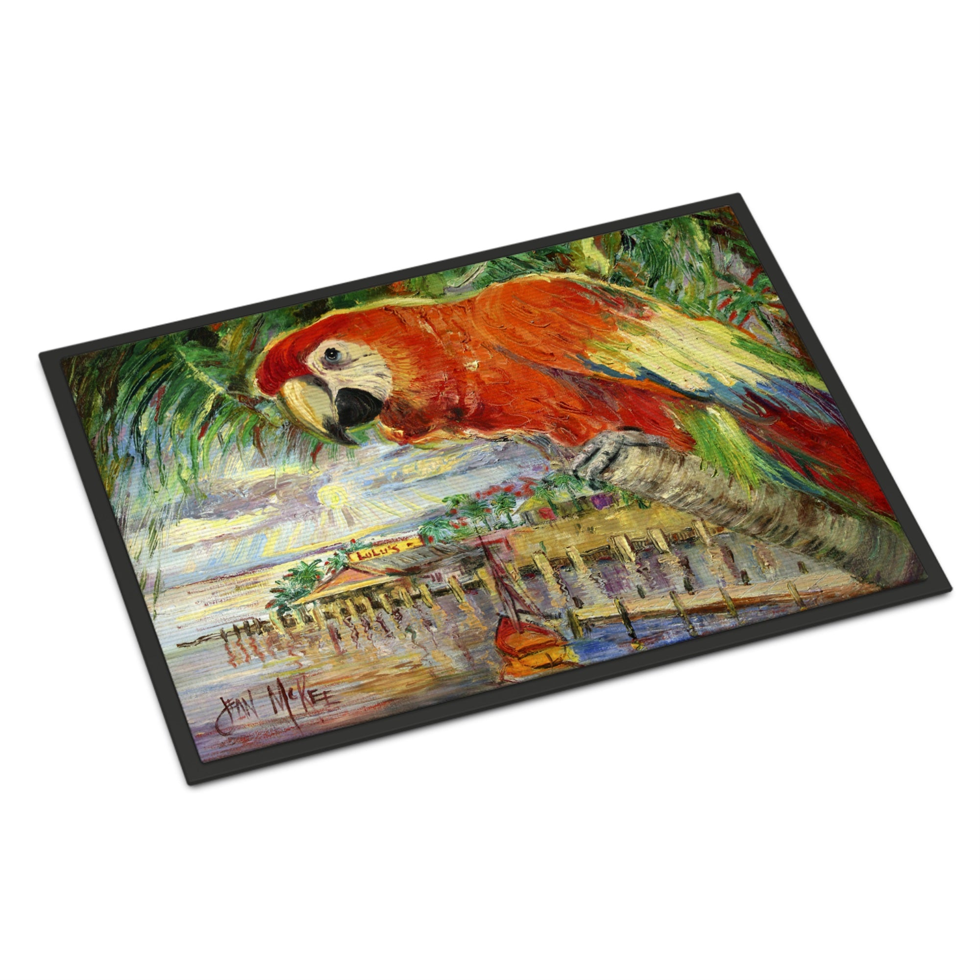 Caroline'S Treasures Red Parrot At Lulu'S Indoor Or Outdoor Mat, 24 X 36, Multicolor