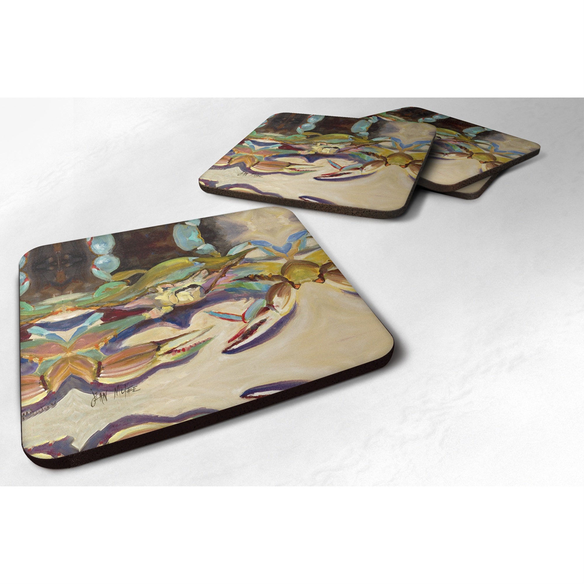 Caroline'S Treasures Jmk1259Fc Crab Tailfin Crab Foam Coaster (Set Of 4), 3.5 H X 3.5 W, Multicolor