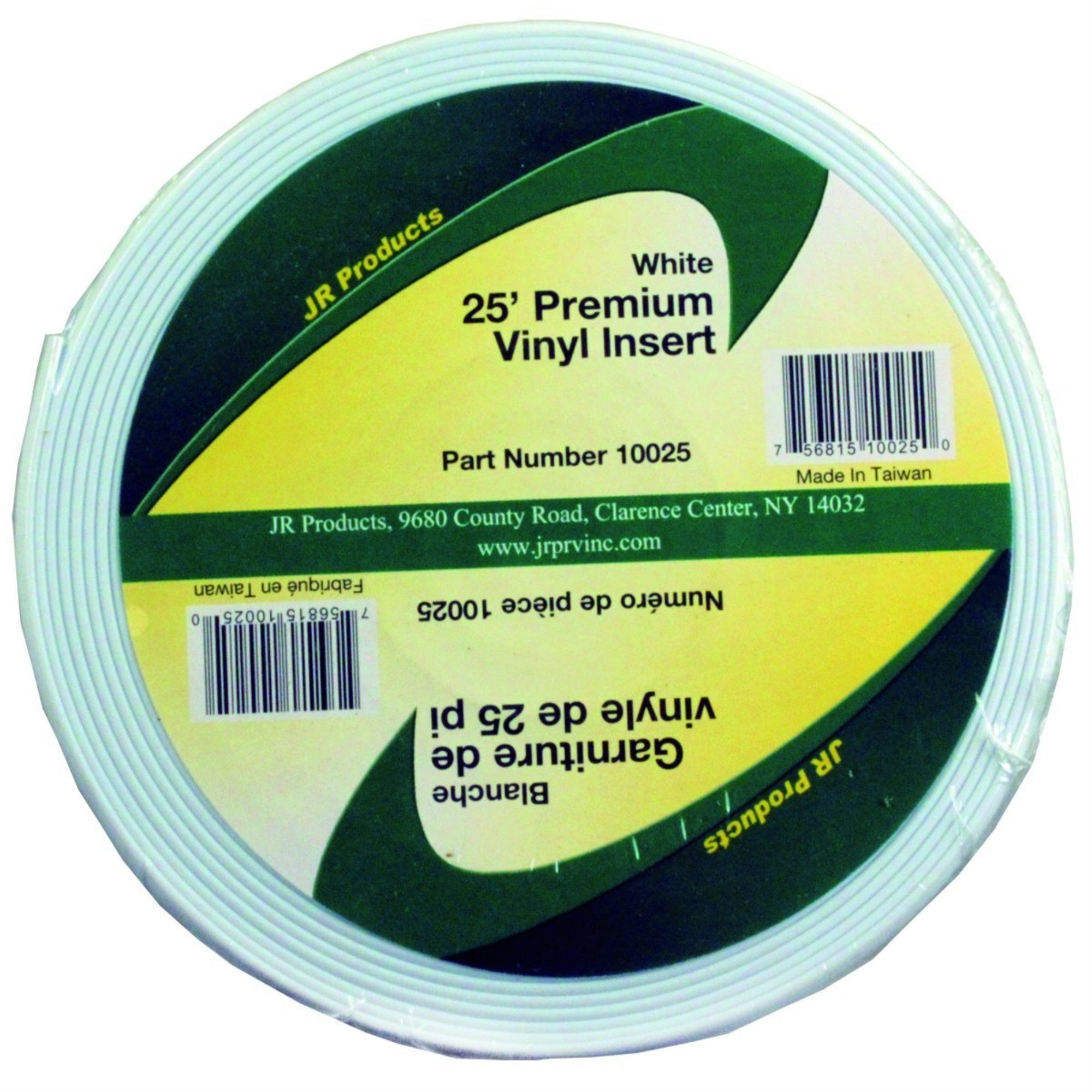 Jr Products 10025 Premium Vinyl Insert - White, 1' X 25'