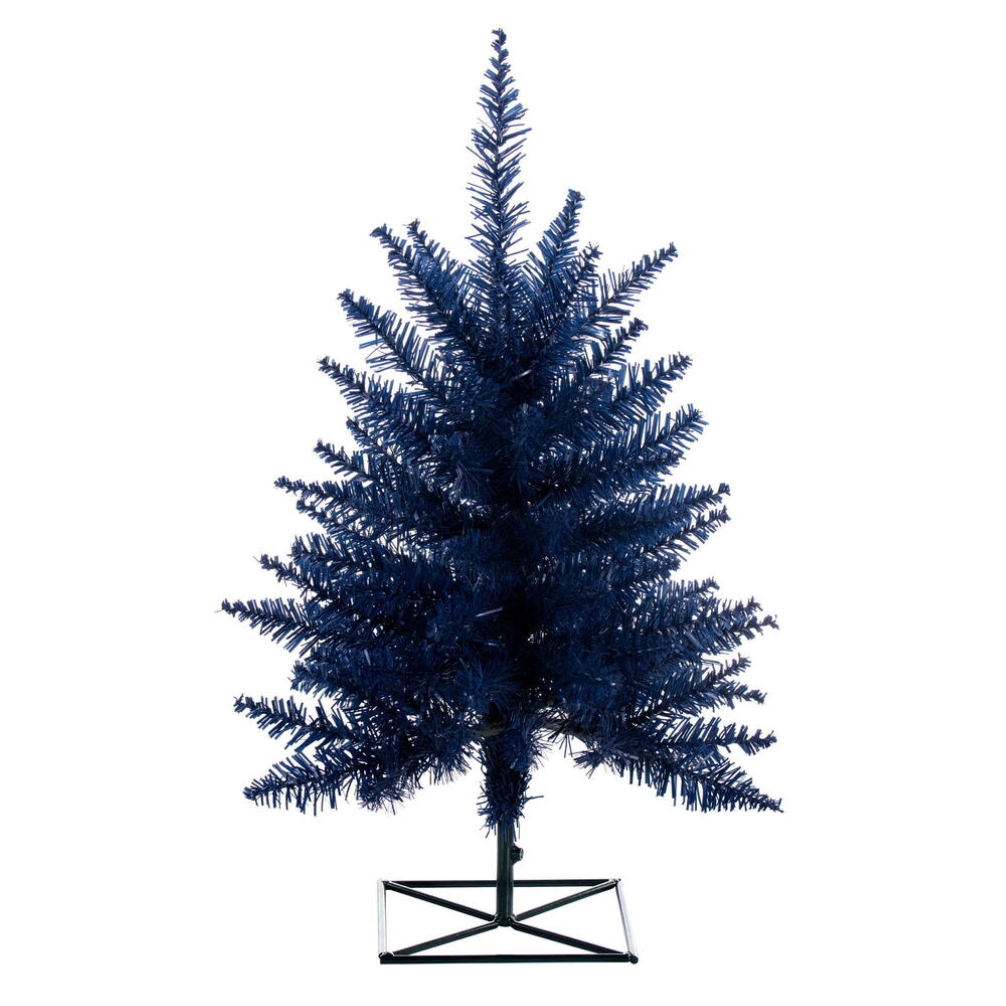 Vickerman 2' x 20” Navy Artificial UnLit Christmas Tree with 84 PVC Tips and Plastic Tree Stand
