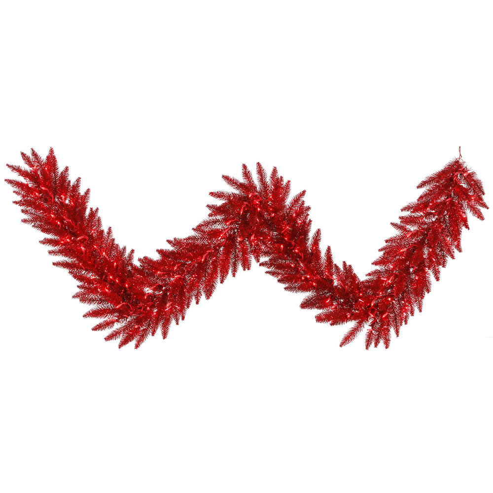 Vickerman 9'x14″ Tinsel Red Garland DL LED 100Red - K165215LED