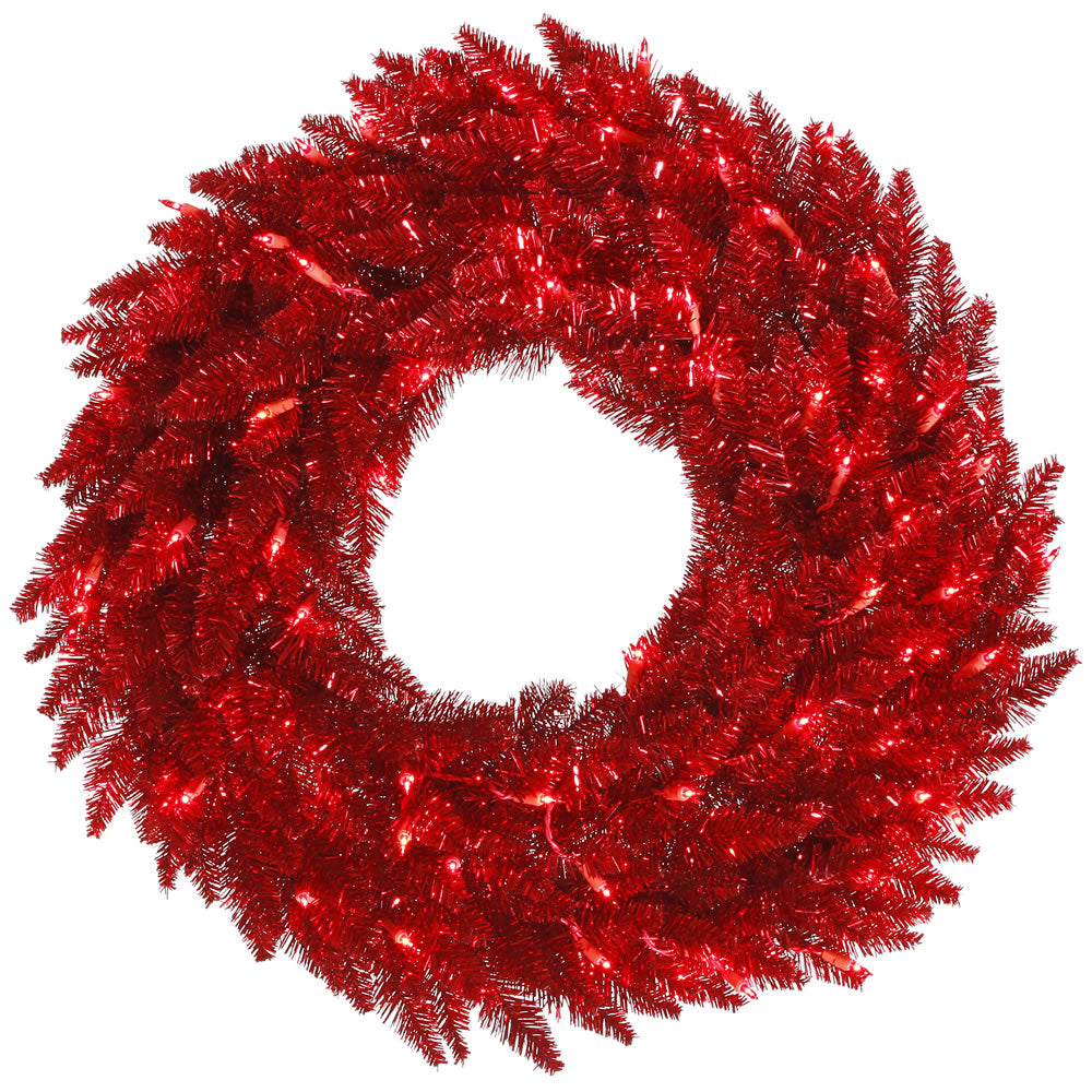 Vickerman 36″ Tinsel Red Wreath DuraL LED 100Red - K165237LED